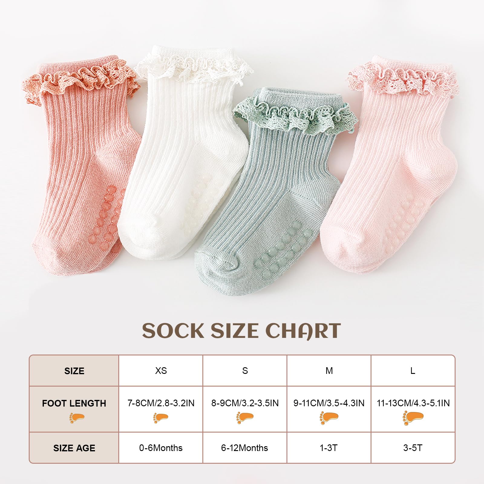 AQOKKA Baby Girl Toddlers Socks with Non-slip Grip Cute Frilly Ruffle Ankle Soft Cotton Newborn Baby Socks for Infant Kids - Image 3