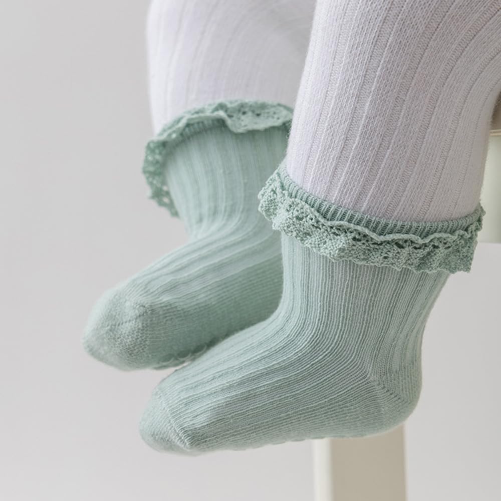 AQOKKA Baby Girl Toddlers Socks with Non-slip Grip Cute Frilly Ruffle Ankle Soft Cotton Newborn Baby Socks for Infant Kids - Image 8