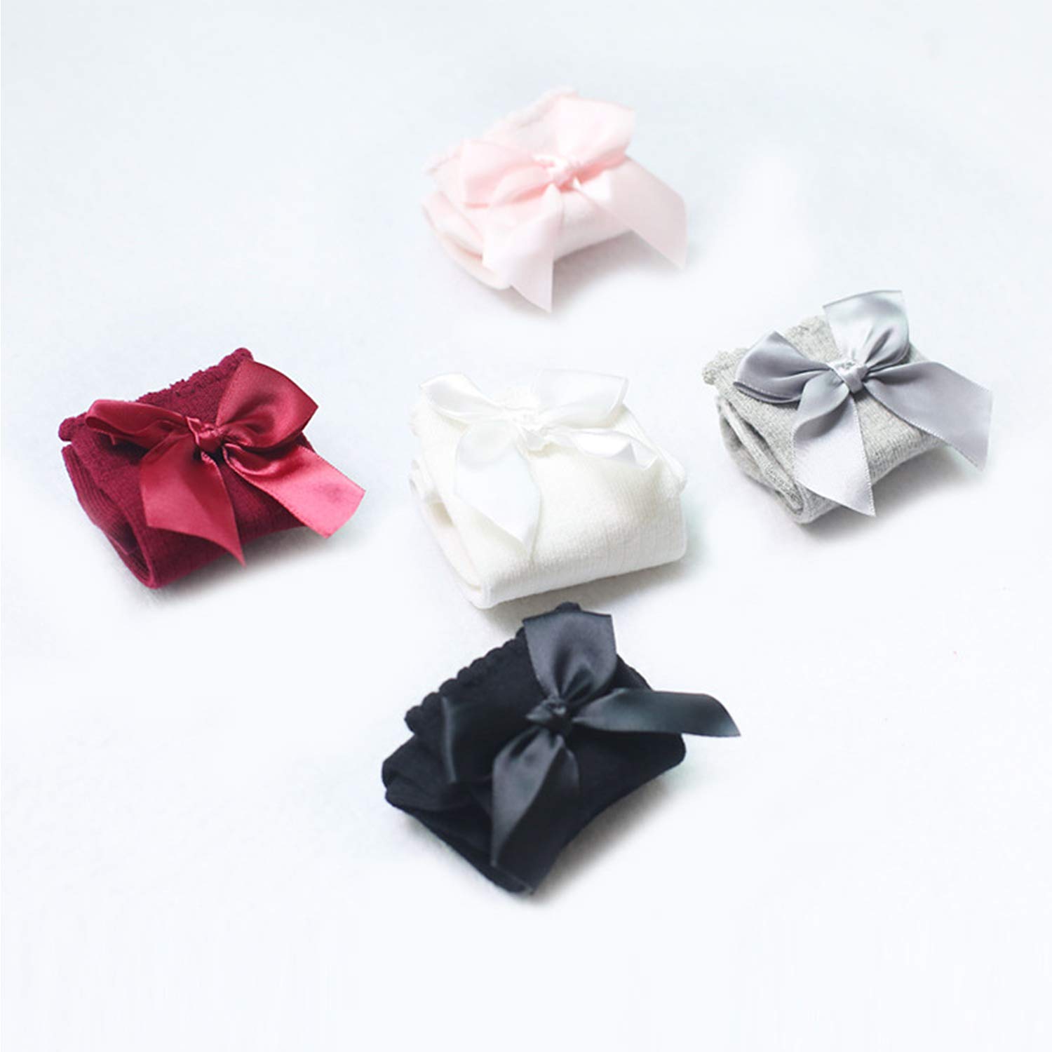 AQOKKA Baby Knee High Socks Kids Tube Long Boot Socks with Bow Cotton Knit Stocking Infant Toddler Dress Socks for Boy Girl - Image 5