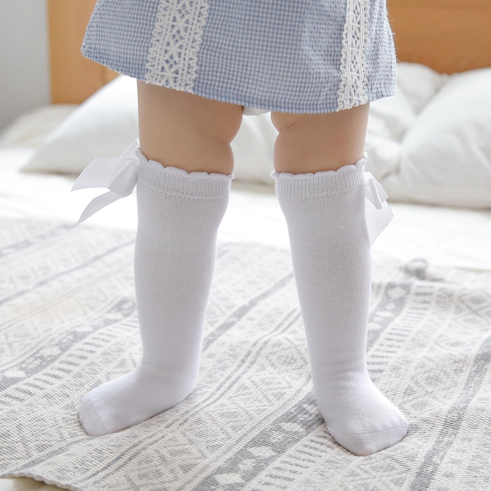 AQOKKA Baby Knee High Socks Kids Tube Long Boot Socks with Bow Cotton Knit Stocking Infant Toddler Dress Socks for Boy Girl - Image 4