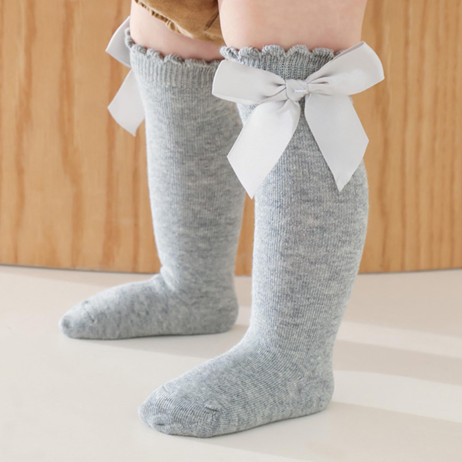 AQOKKA Baby Knee High Socks Kids Tube Long Boot Socks with Bow Cotton Knit Stocking Infant Toddler Dress Socks for Boy Girl - Image 4