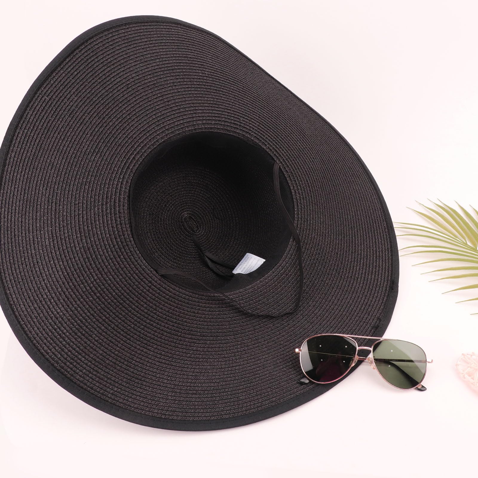 AQOKKA Beach Hats for Women Men Big Straw Wide Brim Summer Hat Floppy Foldable Roll up Cap for Beach Outdoor UPF 50+ - Image 3