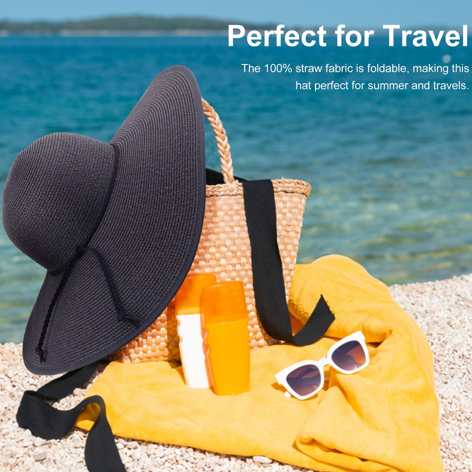 AQOKKA Beach Hats for Women Men Big Straw Wide Brim Summer Hat Floppy Foldable Roll up Cap for Beach Outdoor UPF 50+ - Image 6