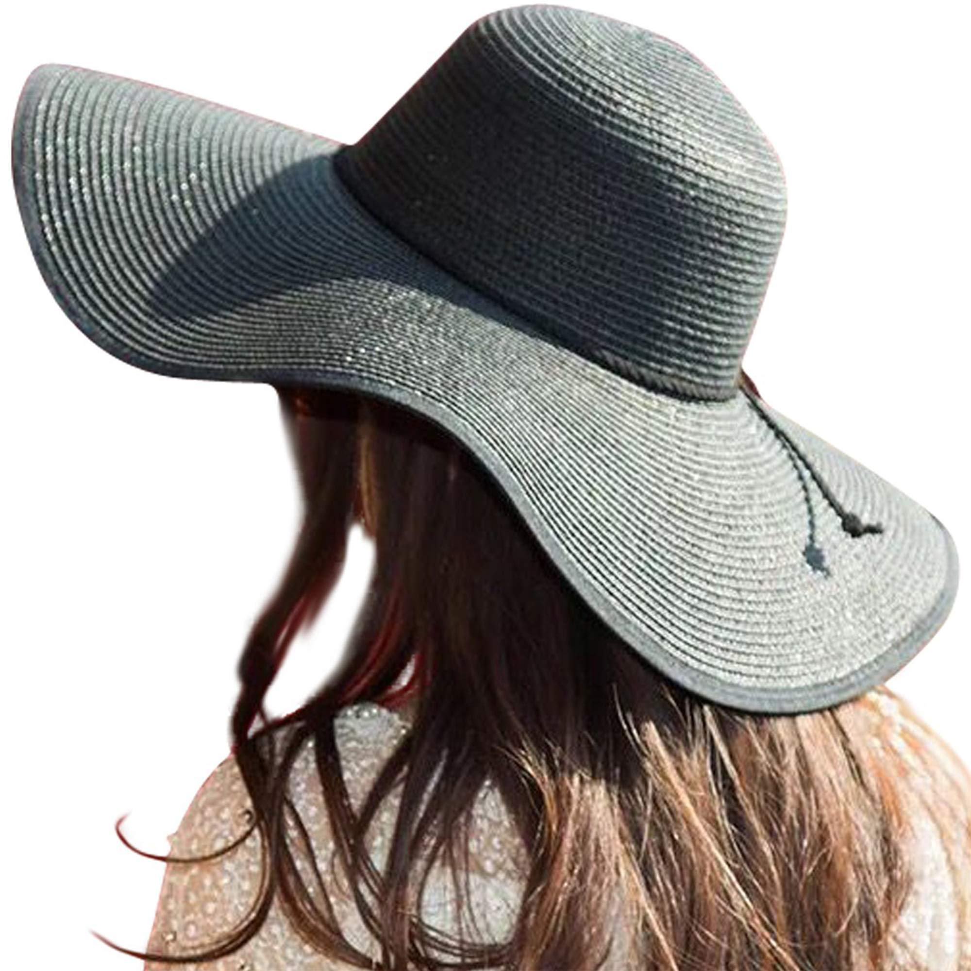 AQOKKA Beach Hats for Women Men Big Straw Wide Brim Summer Hat Floppy Foldable Roll up Cap for Beach Outdoor UPF 50+ - Image 9