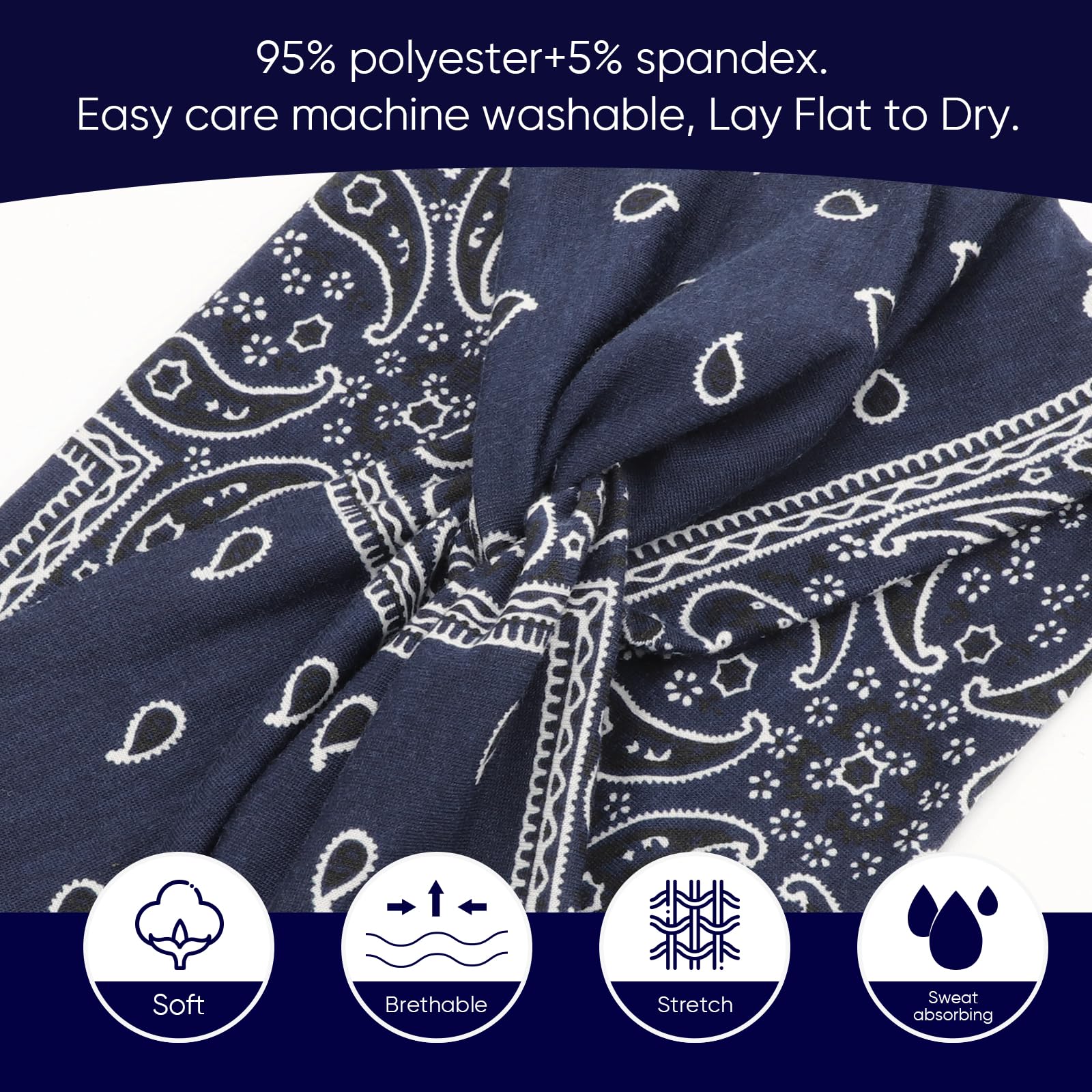 AQOKKA Extra Wide Headbands for Women Large Turban Headband Non Slip Boho Elastic Hairband Hair Twisted Knot Head Bands Accessories - Image 3