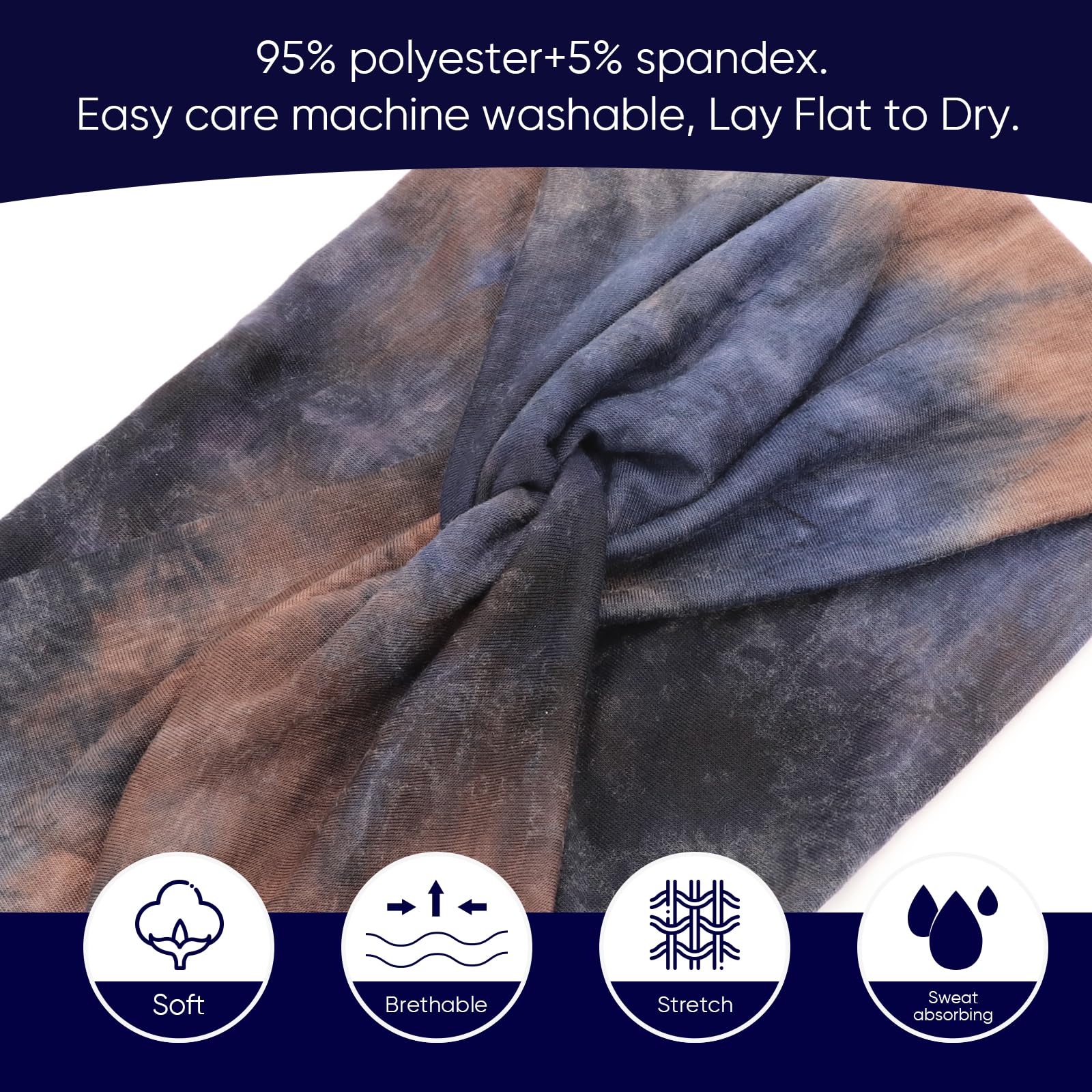 AQOKKA Extra Wide Headbands for Women Large Turban Headband Non Slip Boho Elastic Hairband Hair Twisted Knot Head Bands Accessories - Image 3