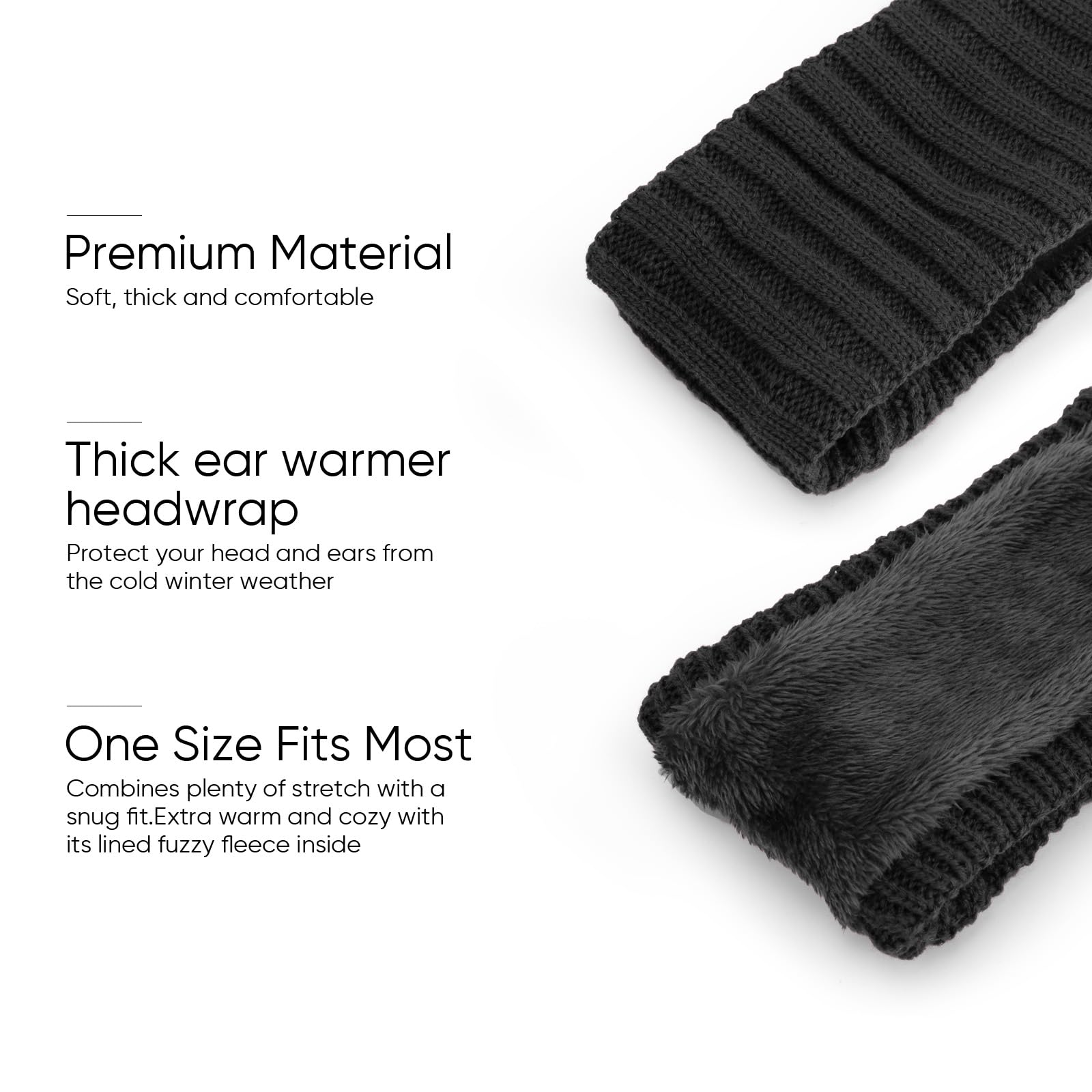 AQOKKA Knit Winter Headbands for Women Fuzzy Wool Fleece Lined Ear Warmers Elastic Turban Crocheted Head Wrap Winter Accessories for Women Cold Weather - Image 5