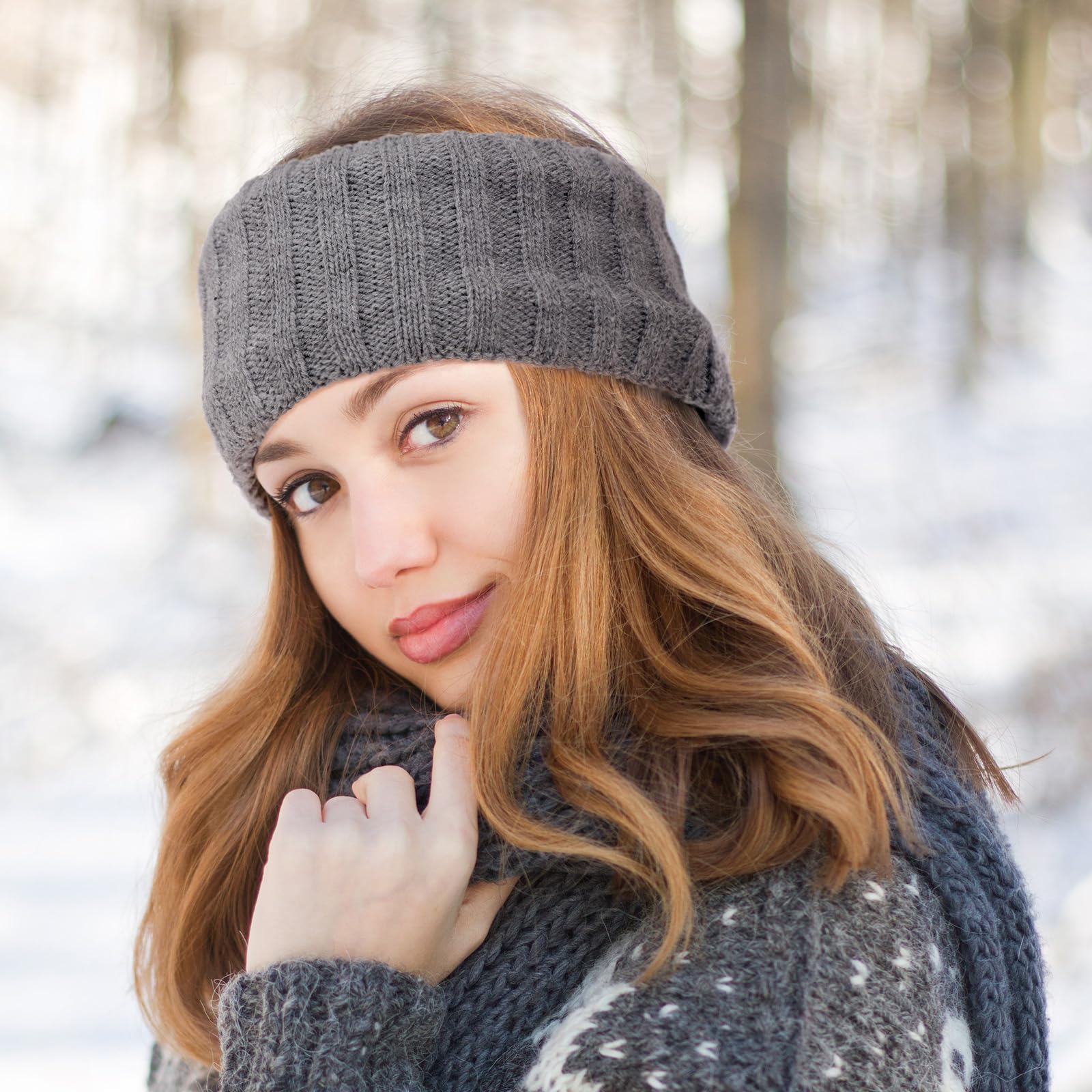 AQOKKA Knit Winter Headbands for Women Fuzzy Wool Fleece Lined Ear Warmers Elastic Turban Crocheted Head Wrap Winter Accessories for Women Cold Weather - Image 7