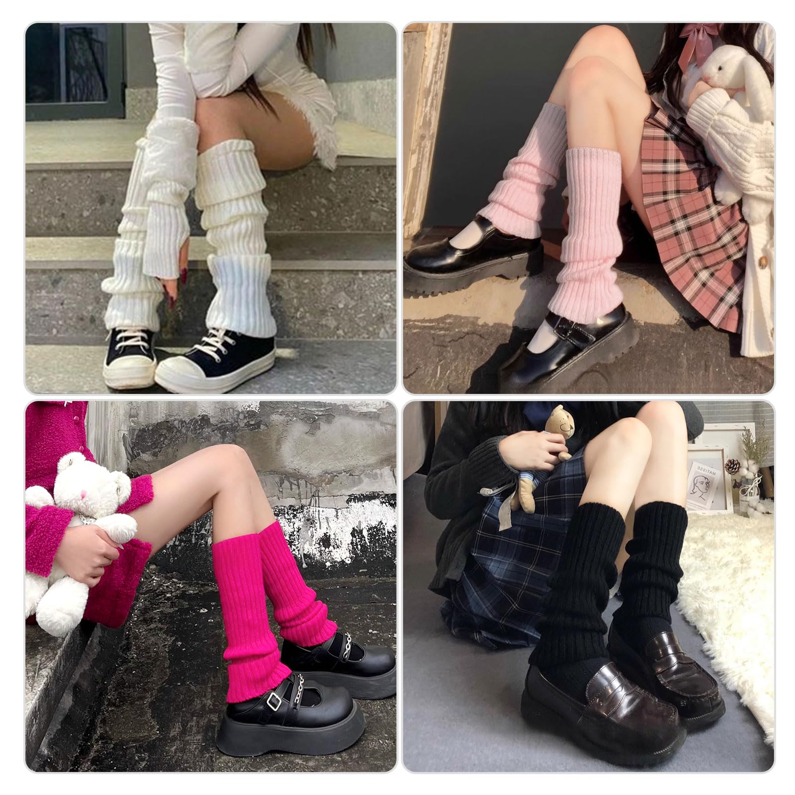 AQOKKA Leg Warmers for Women 80s 90s Winter Fashion Neon Ribbed Knitted Long Socks Y2k Girl Accessories for Yoga Sports Party - Image 6