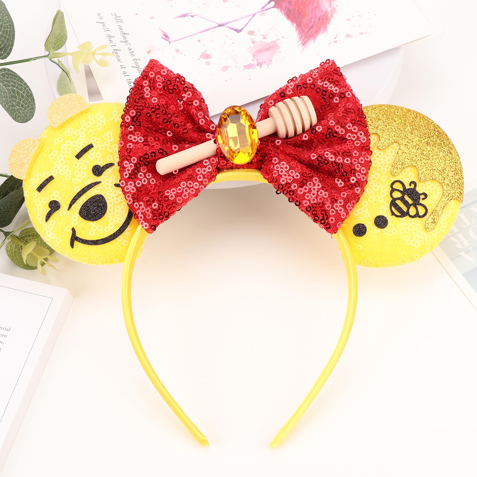 AQOKKA Mouse Ears Headbands with Bow Minnie Ears Cosplay Costume Hair Accessories for Women Birthday Party Decoration - Image 3