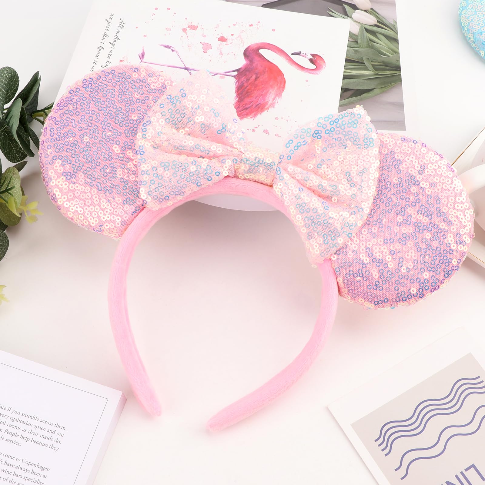 AQOKKA Mouse Ears Headbands with Bow Minnie Ears Cosplay Costume Hair Accessories for Women Birthday Party Decoration - Image 3