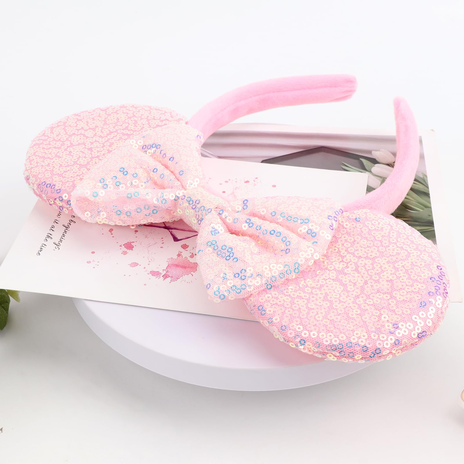 AQOKKA Mouse Ears Headbands with Bow Minnie Ears Cosplay Costume Hair Accessories for Women Birthday Party Decoration - Image 4