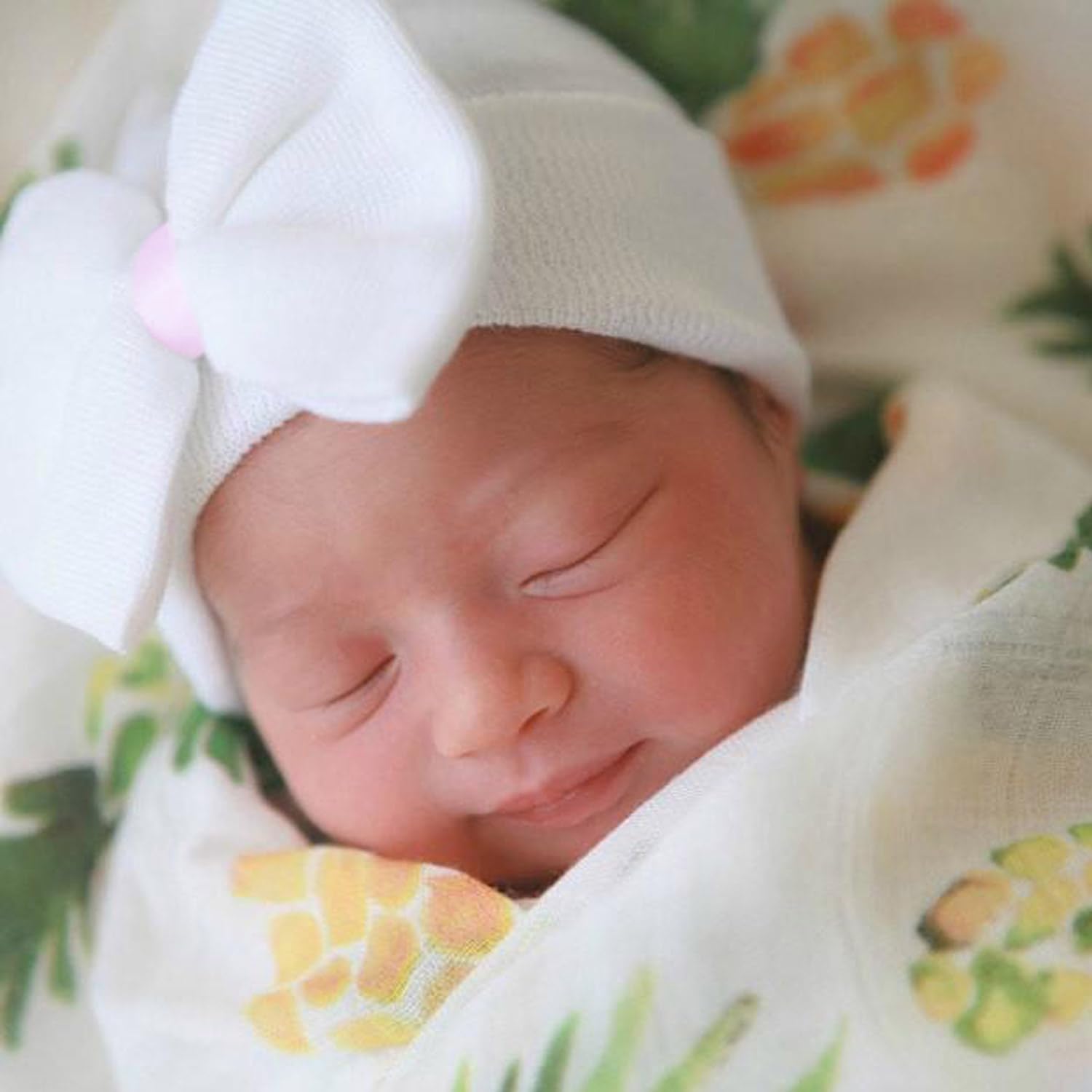 AQOKKA Newborn Baby Girl Hats with Bow No Scratch Cotton Toddler Infant Beanie Caps Soft Newborn Hospital Hat 0-3 Months - Image 6