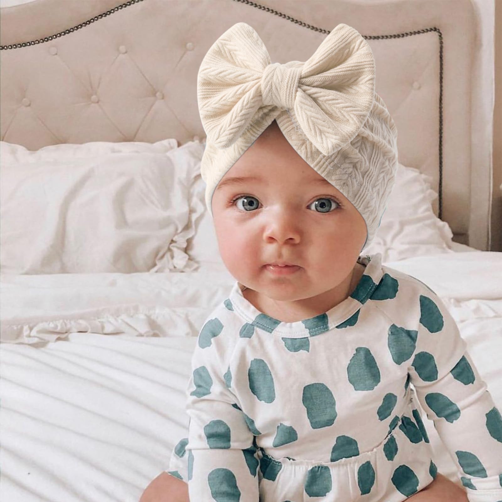 AQOKKA Newborn Baby Girl Hats with Bow Toddler Infant Beanie Cap Newborn Hospital Hats for Baby Girl Kid 3-12 Months - Image 4