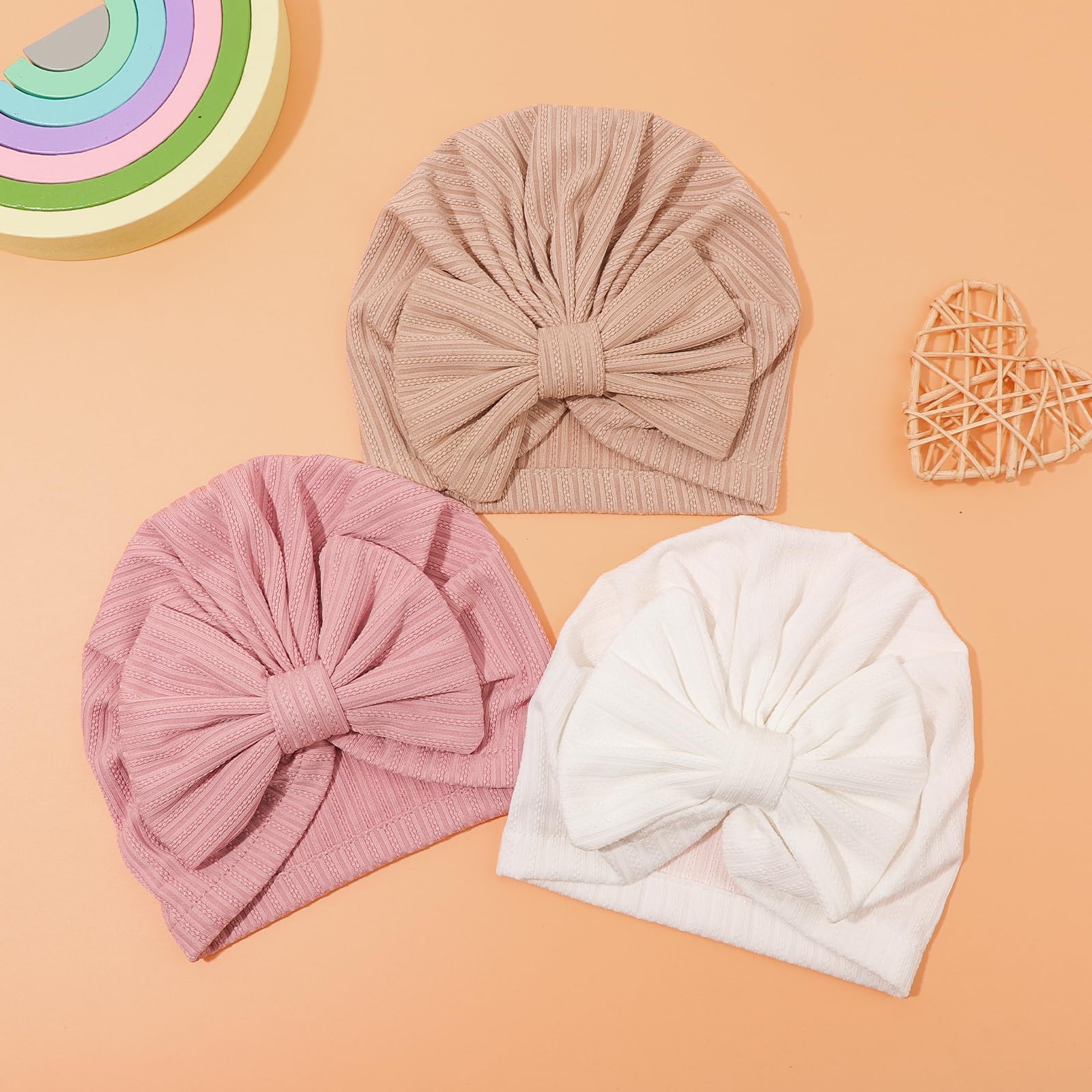 AQOKKA Newborn Baby Girl Hats with Bow Toddler Infant Beanie Cap Newborn Hospital Hats for Baby Girl Kid 0-12 Months - Image 3