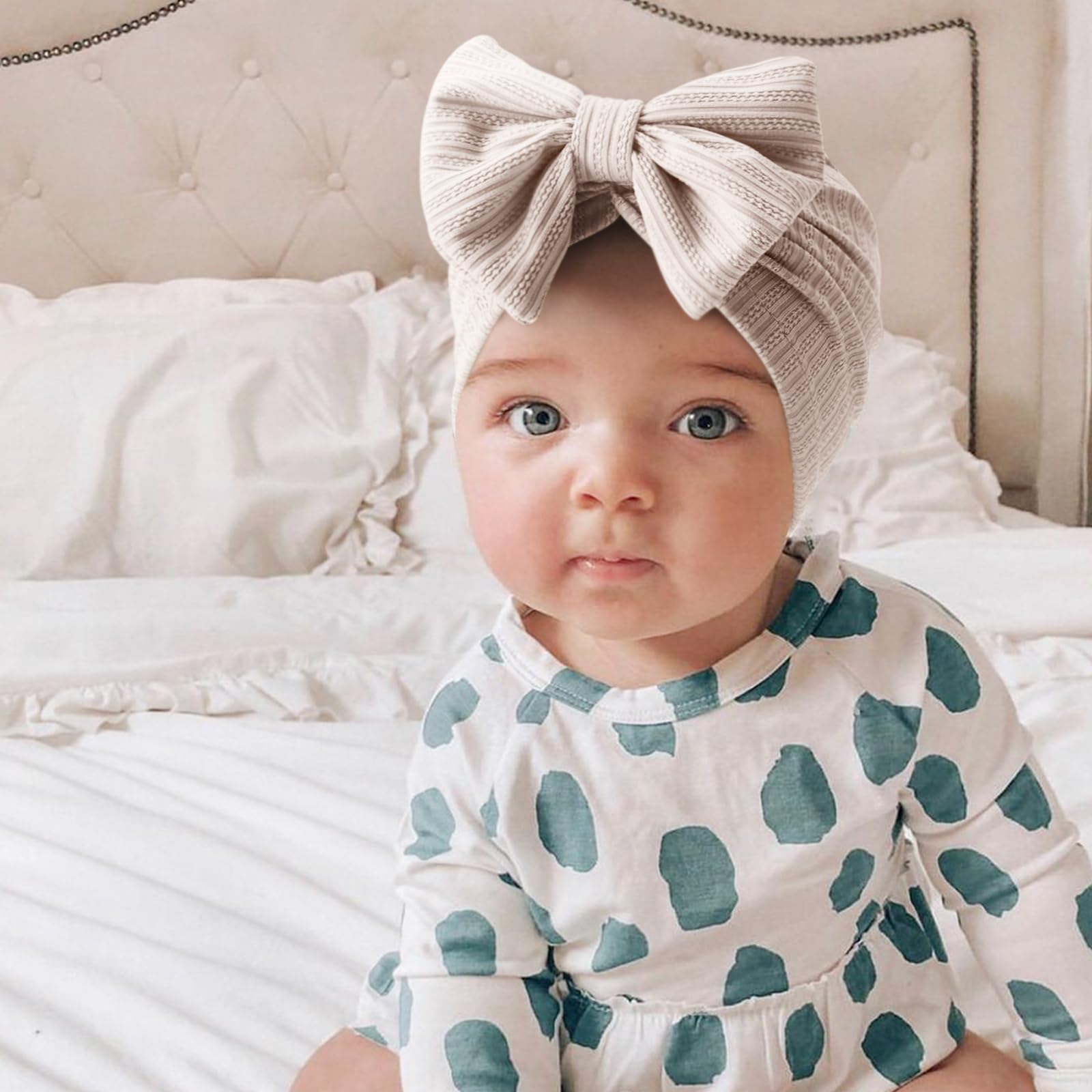 AQOKKA Newborn Baby Girl Hats with Bow Toddler Infant Beanie Cap Newborn Hospital Hats for Baby Girl Kid 0-12 Months - Image 6