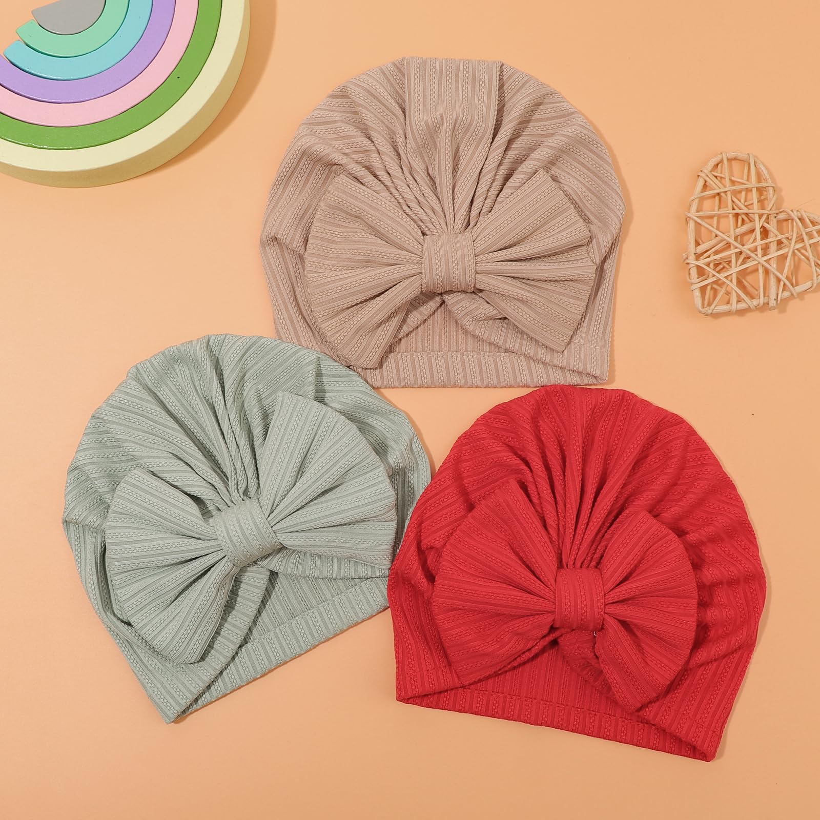 AQOKKA Newborn Baby Girl Hats with Bow Toddler Infant Beanie Cap Newborn Hospital Hats for Baby Girl Kid 0-12 Months - Image 3