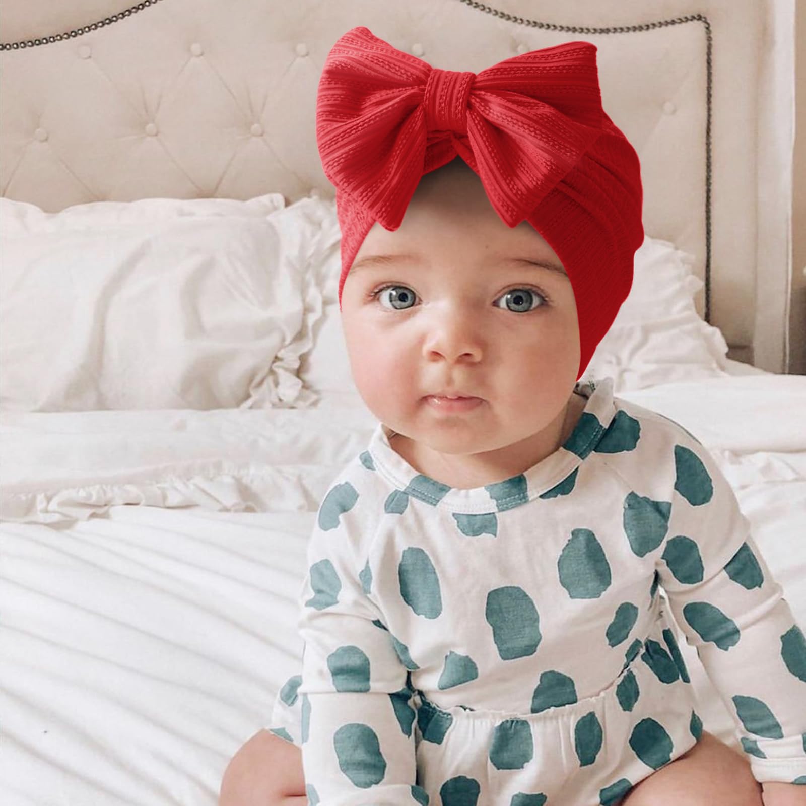 AQOKKA Newborn Baby Girl Hats with Bow Toddler Infant Beanie Cap Newborn Hospital Hats for Baby Girl Kid 0-12 Months - Image 5