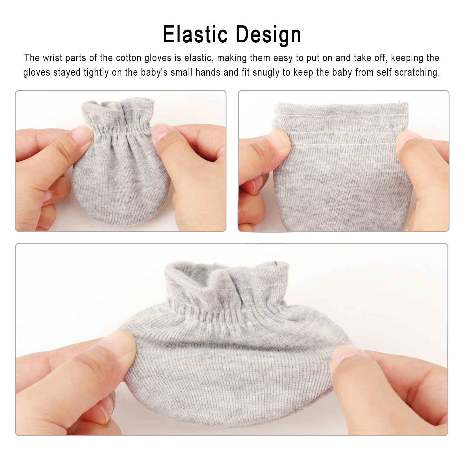 AQOKKA Newborn Baby Mittens No Scratch Elastic Wrist Gloves Infant Toddler Mittens for Baby Boy Girl 0-6 Months - Image 3