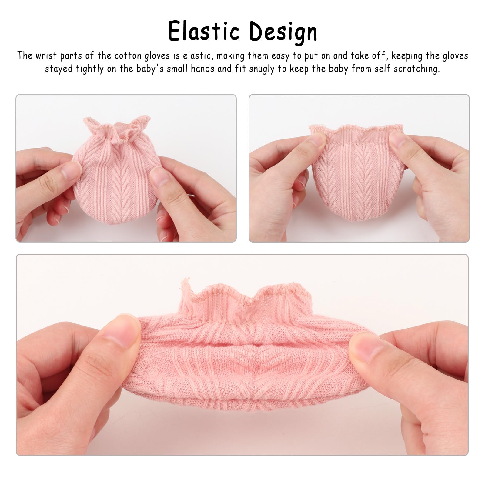 AQOKKA Newborn Baby Mittens No Scratch Cotton Elastic Wrist Gloves Infant Toddler Mittens for Baby Boy Girl 0-6 Months - Image 3