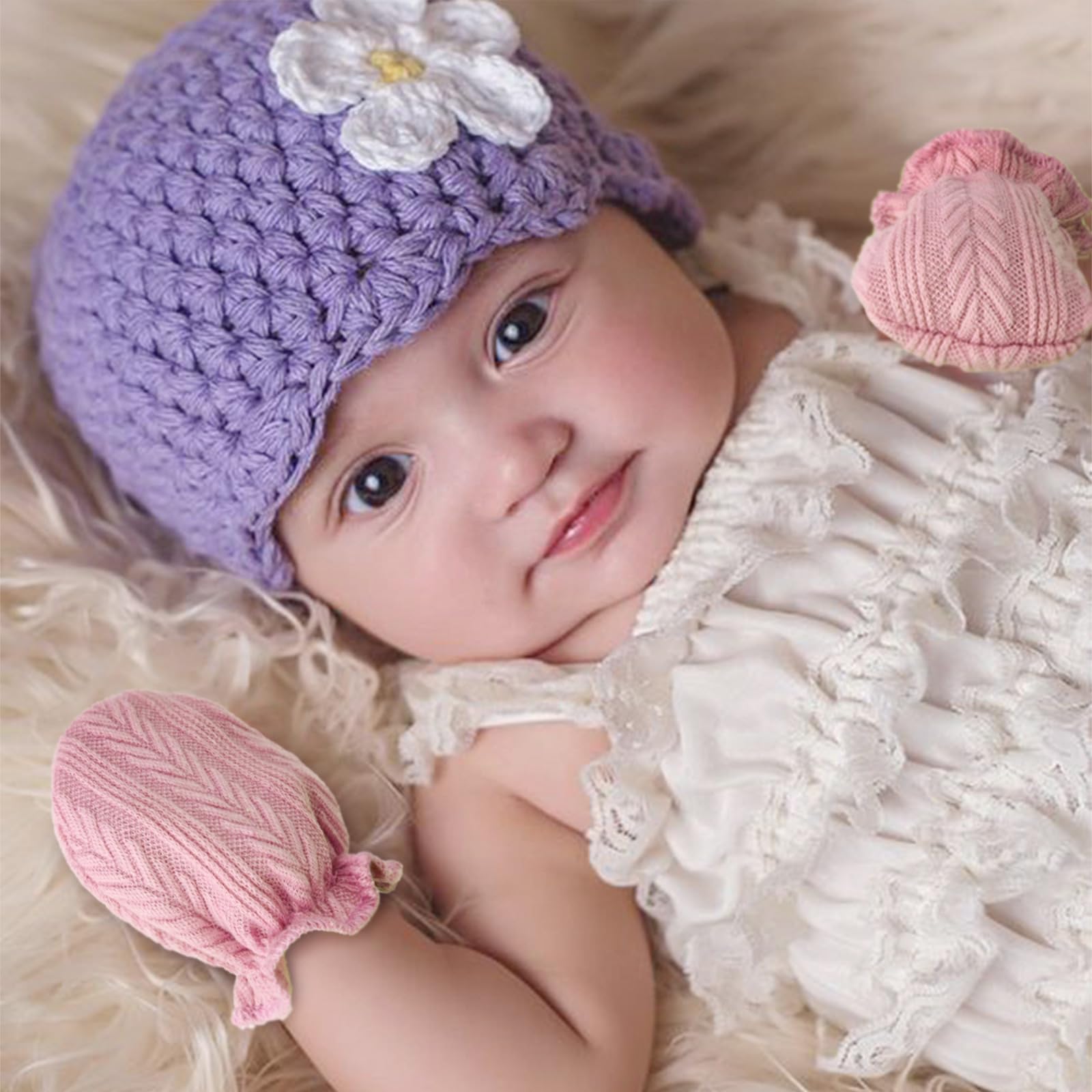 AQOKKA Newborn Receiving Blanket with Bow Hat Mittens Wooden Card Set Wheat-Pattern Newborns Toddler Baby Boy Girl Nursery Swaddle Wrap - Image 7