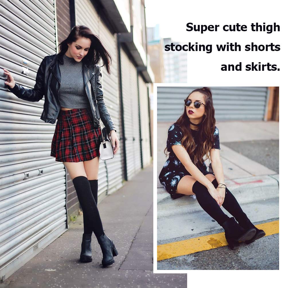 AQOKKA Thigh High Socks for Women Striped Over Knee Thigh Socks Long Boot Thigh High Stockings Leg Warmers for Girls - Image 4