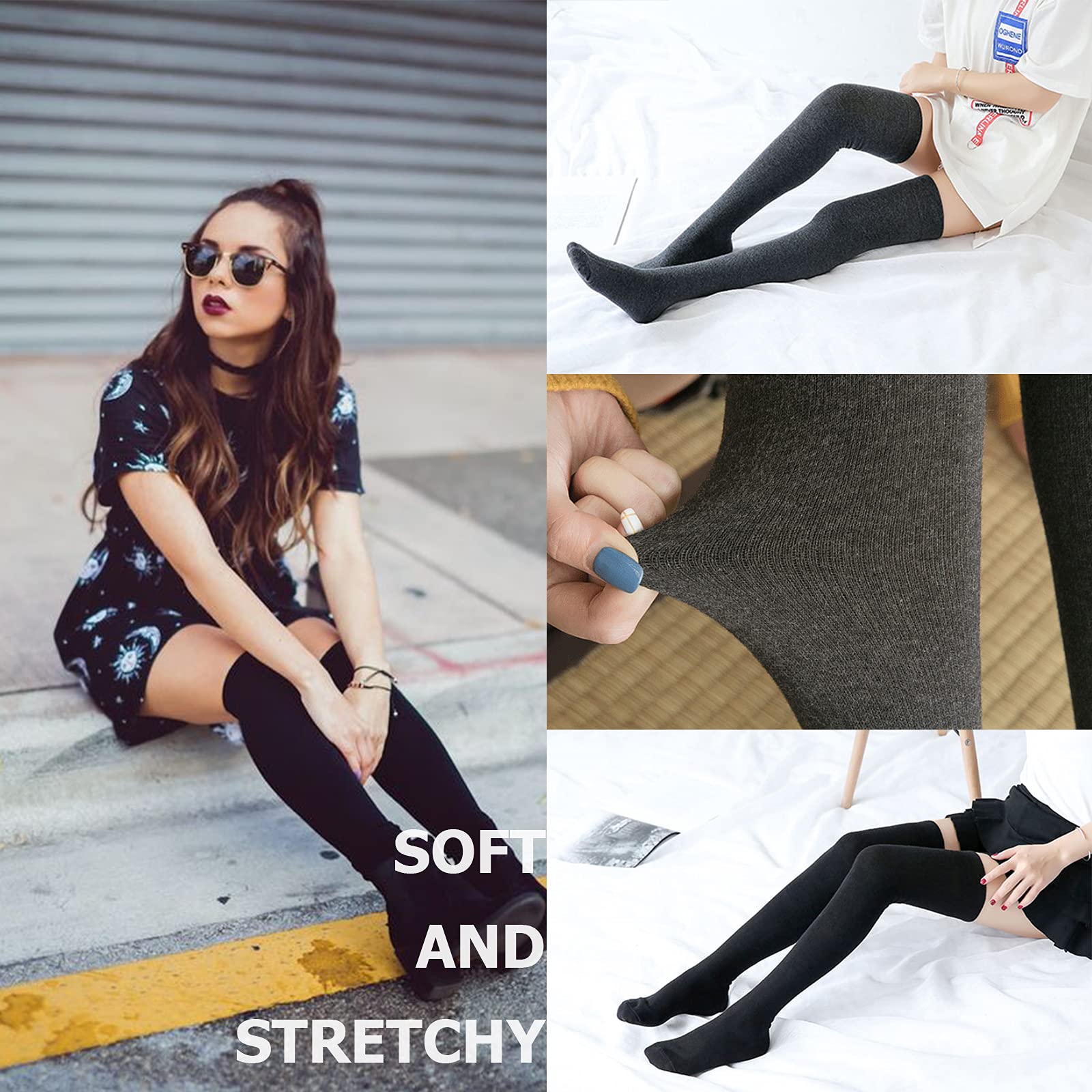 AQOKKA Thigh High Socks for Women Striped Over Knee Thigh Socks Long Boot Thigh High Stockings Leg Warmers for Girls - Image 4