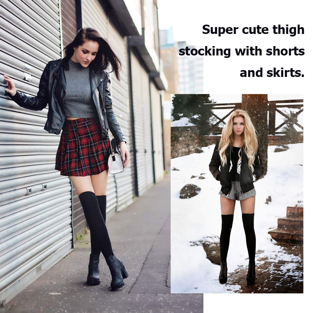 AQOKKA Thigh High Socks for Women Striped Over Knee Thigh Socks Long Boot Thigh High Stockings Leg Warmers for Girls - Image 5