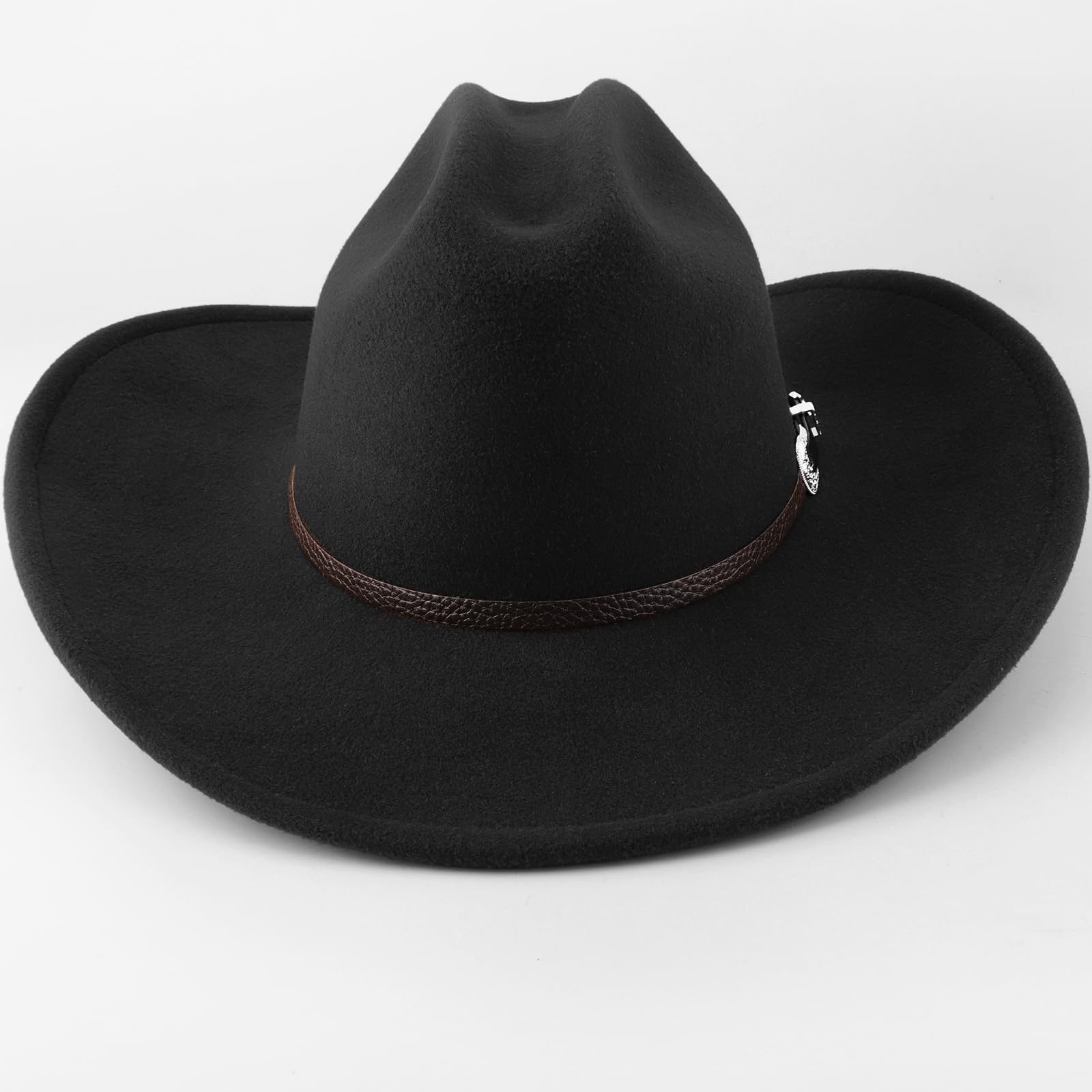 AQOKKA Western Cowboy Hats for Women Classic Felt Wide Brim Fedora Hat with Belt Buckle Retro Panama Hat Unisex Rolled up Cap - Image 3