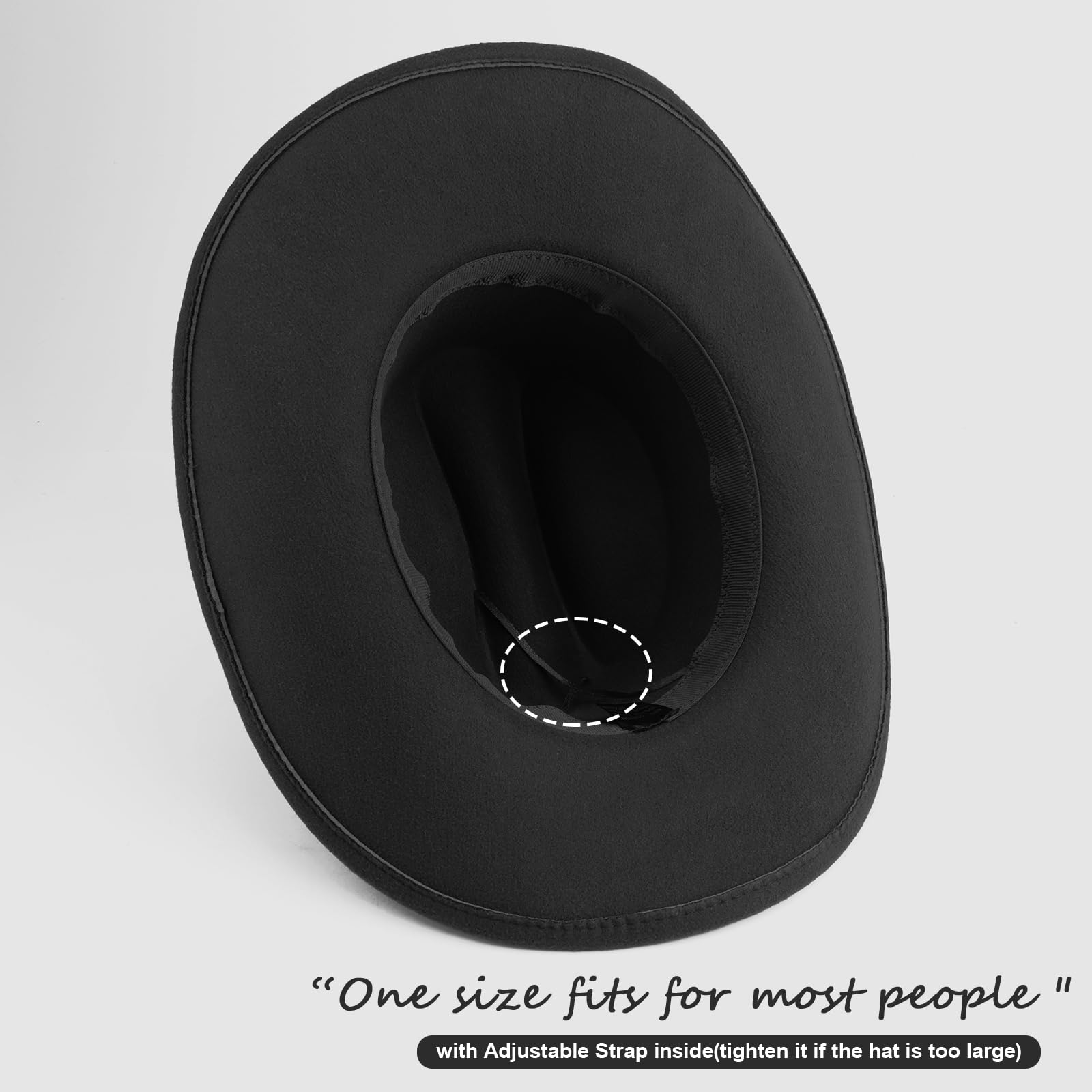 AQOKKA Western Cowboy Hats for Women Classic Felt Wide Brim Fedora Hat with Belt Buckle Retro Panama Hat Unisex Rolled up Cap - Image 4