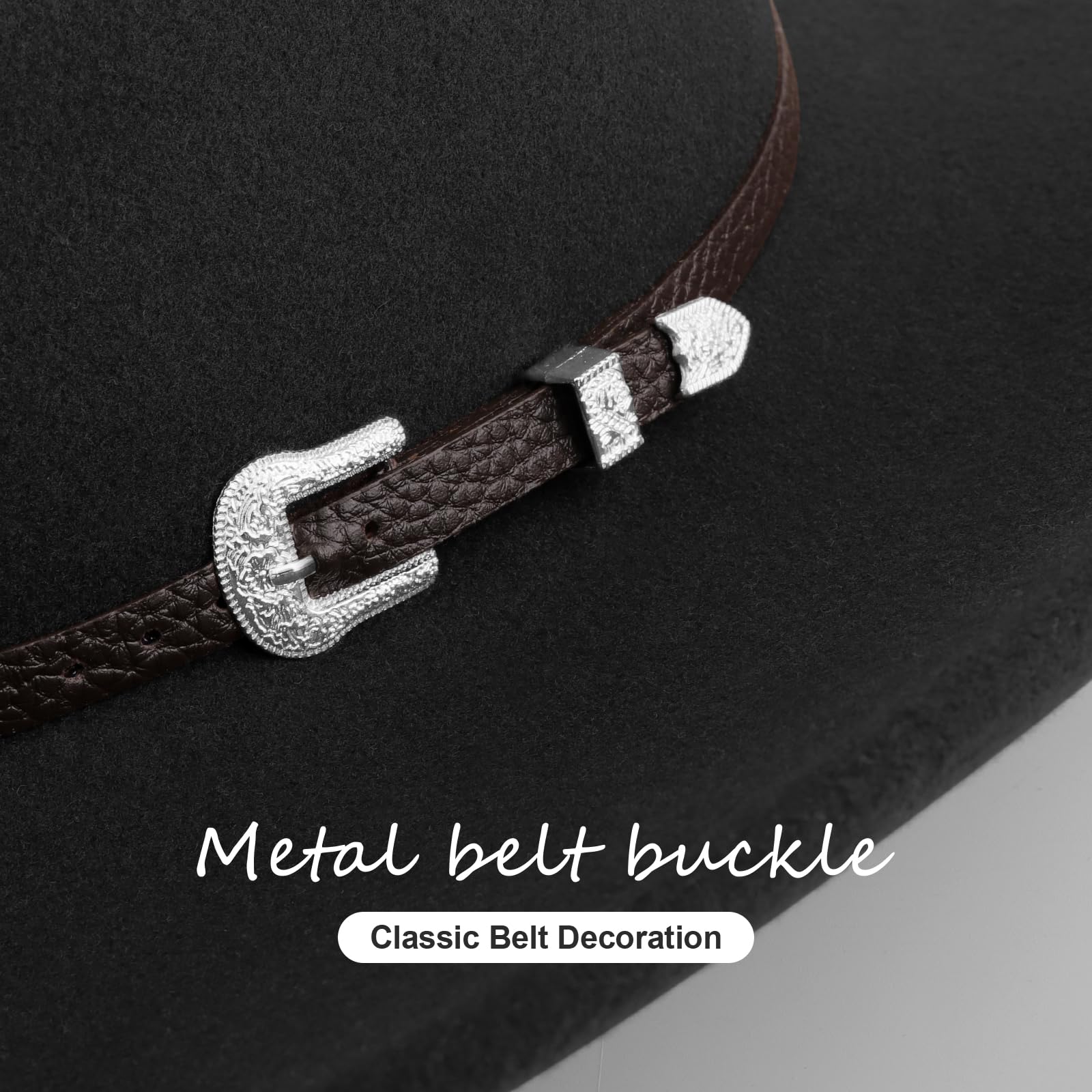 AQOKKA Western Cowboy Hats for Women Classic Felt Wide Brim Fedora Hat with Belt Buckle Retro Panama Hat Unisex Rolled up Cap - Image 5