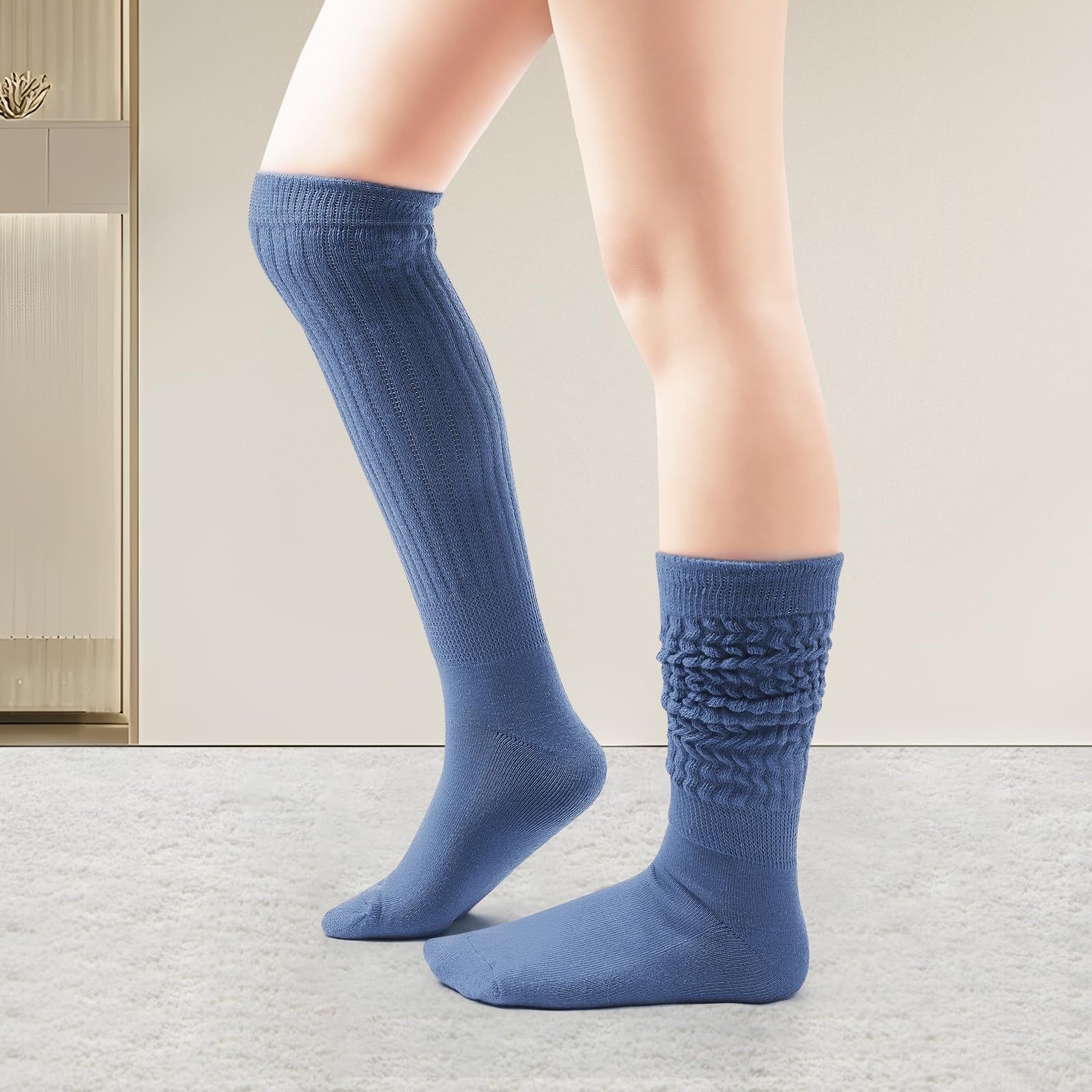 AQOKKA Women Slouch Socks Cotton Knit Soft Scrunch Boot Long Knee High Socks Stacked Thigh High Tube Sock Size 5-11 - Image 6