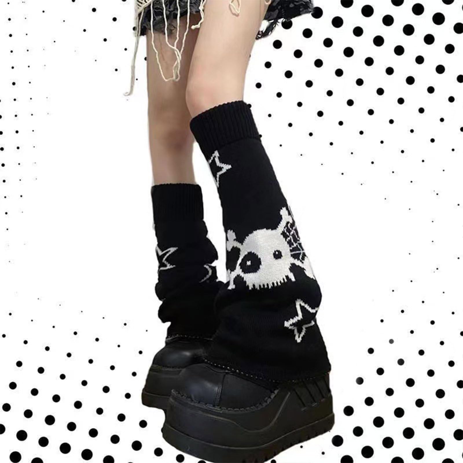 AQOKKA Y2K Knit Leg Warmers for Women Kawaii Leg Warmers Harajuku Long Leg Socks Cover Goth Lolita Winter Accessories - Image 3