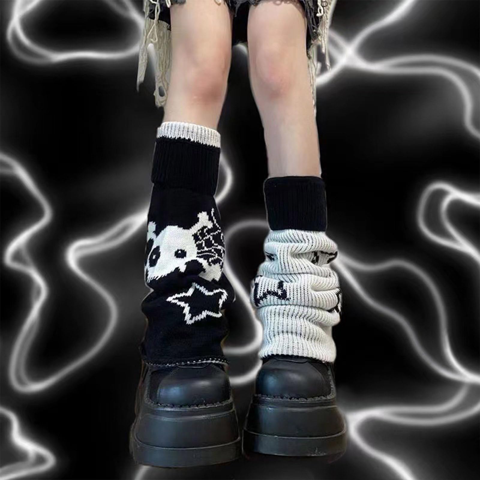 AQOKKA Y2K Knit Leg Warmers for Women Kawaii Leg Warmers Harajuku Long Leg Socks Cover Goth Lolita Winter Accessories - Image 4
