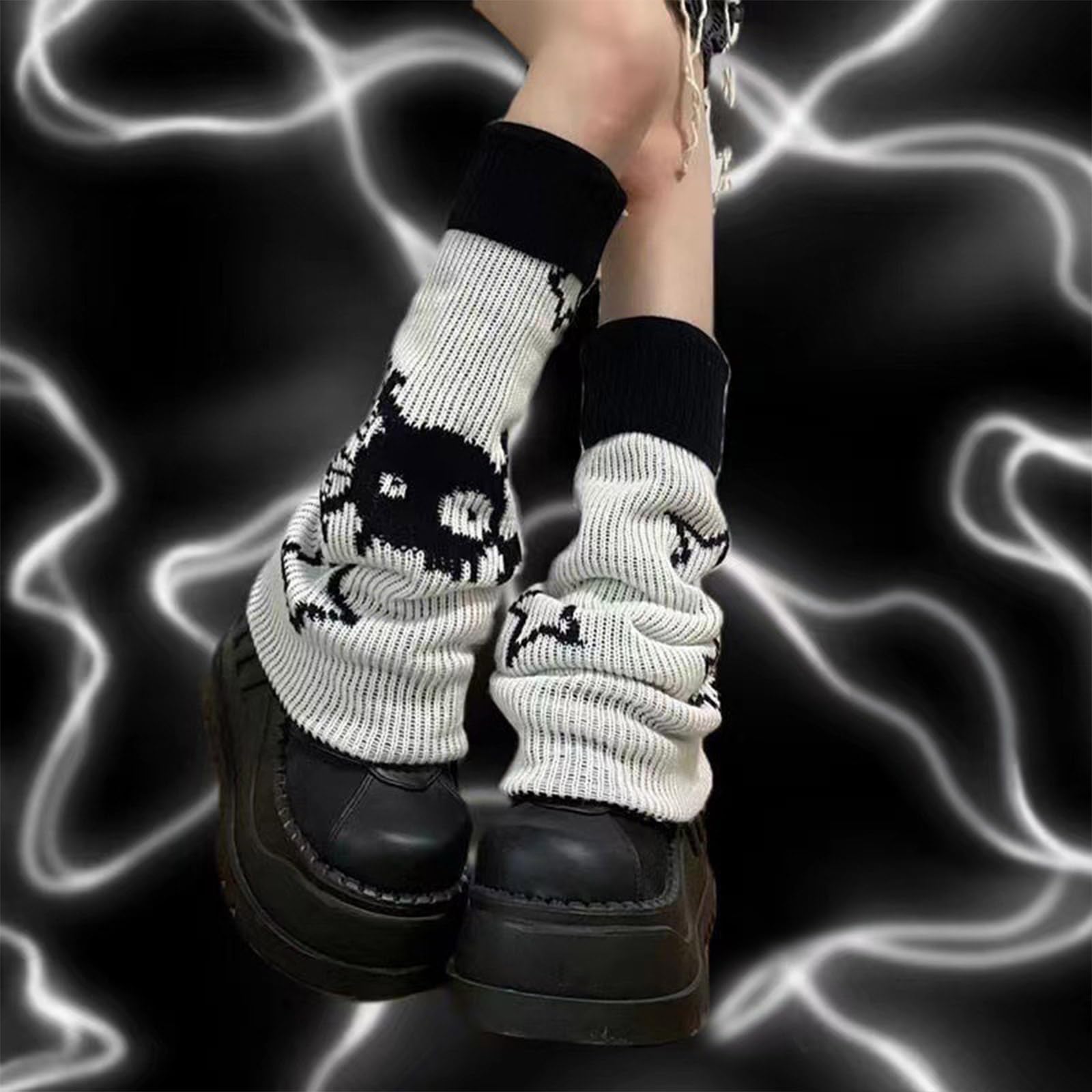 AQOKKA Y2K Knit Leg Warmers for Women Kawaii Leg Warmers Harajuku Long Leg Socks Cover Goth Lolita Winter Accessories - Image 5