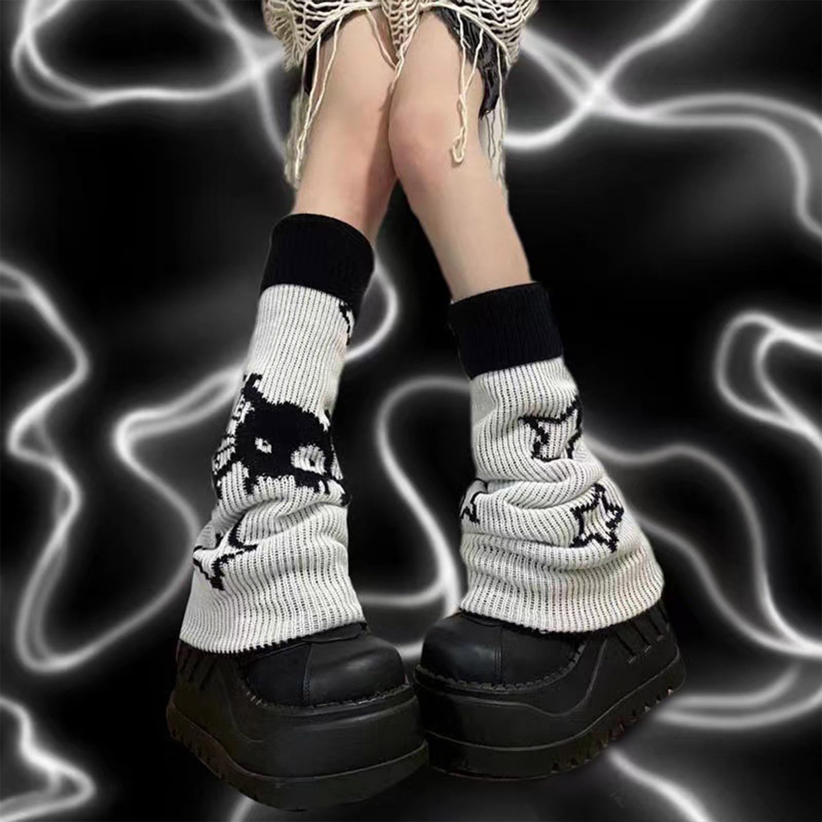AQOKKA Y2K Knit Leg Warmers for Women Kawaii Leg Warmers Harajuku Long Leg Socks Cover Goth Lolita Winter Accessories - Image 6