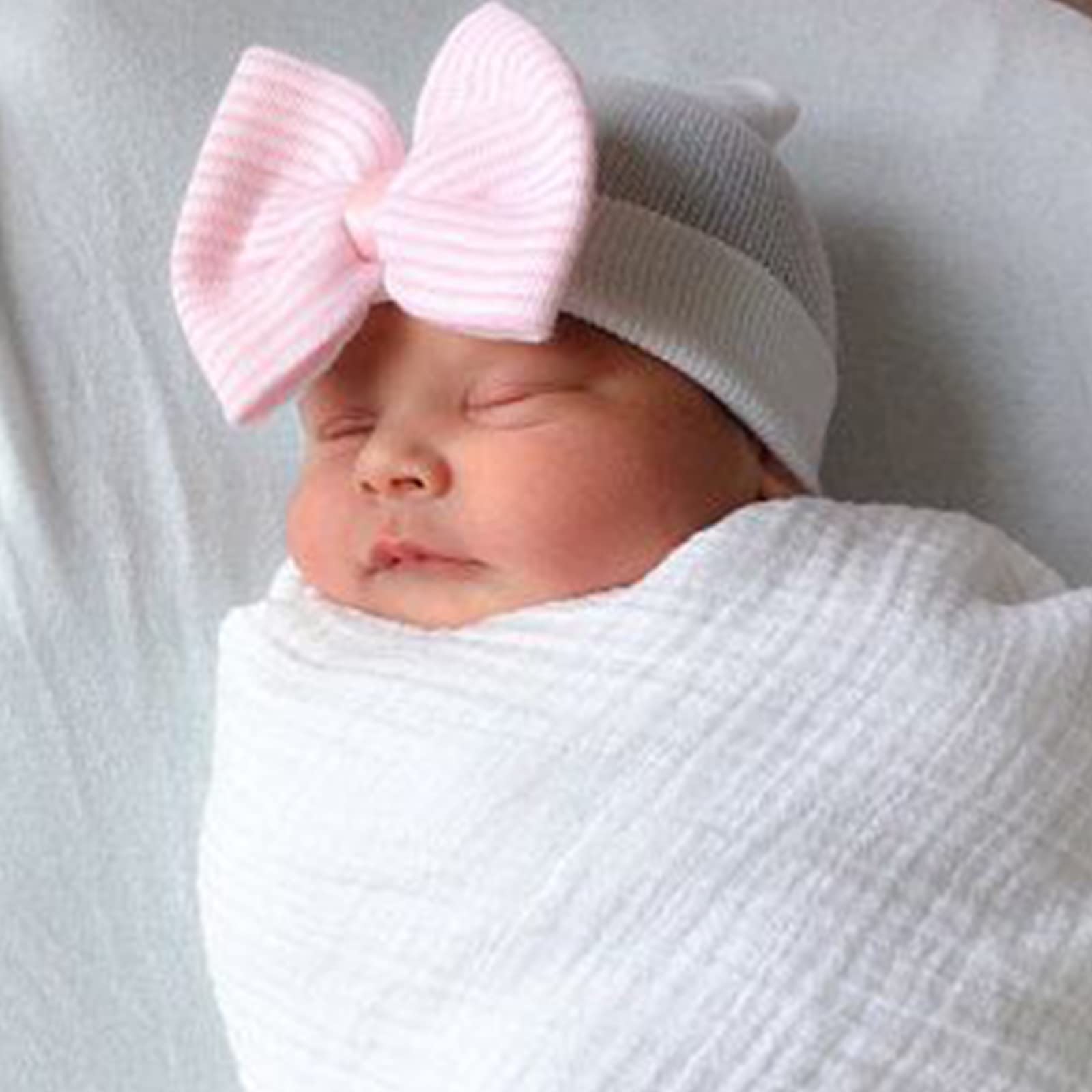 Newborn Baby Girl Hats with Bow No Scratch Cotton Toddler Infant Hat Beanie Caps Soft Newborn Hospital Hat 0-3 Months - Image 3