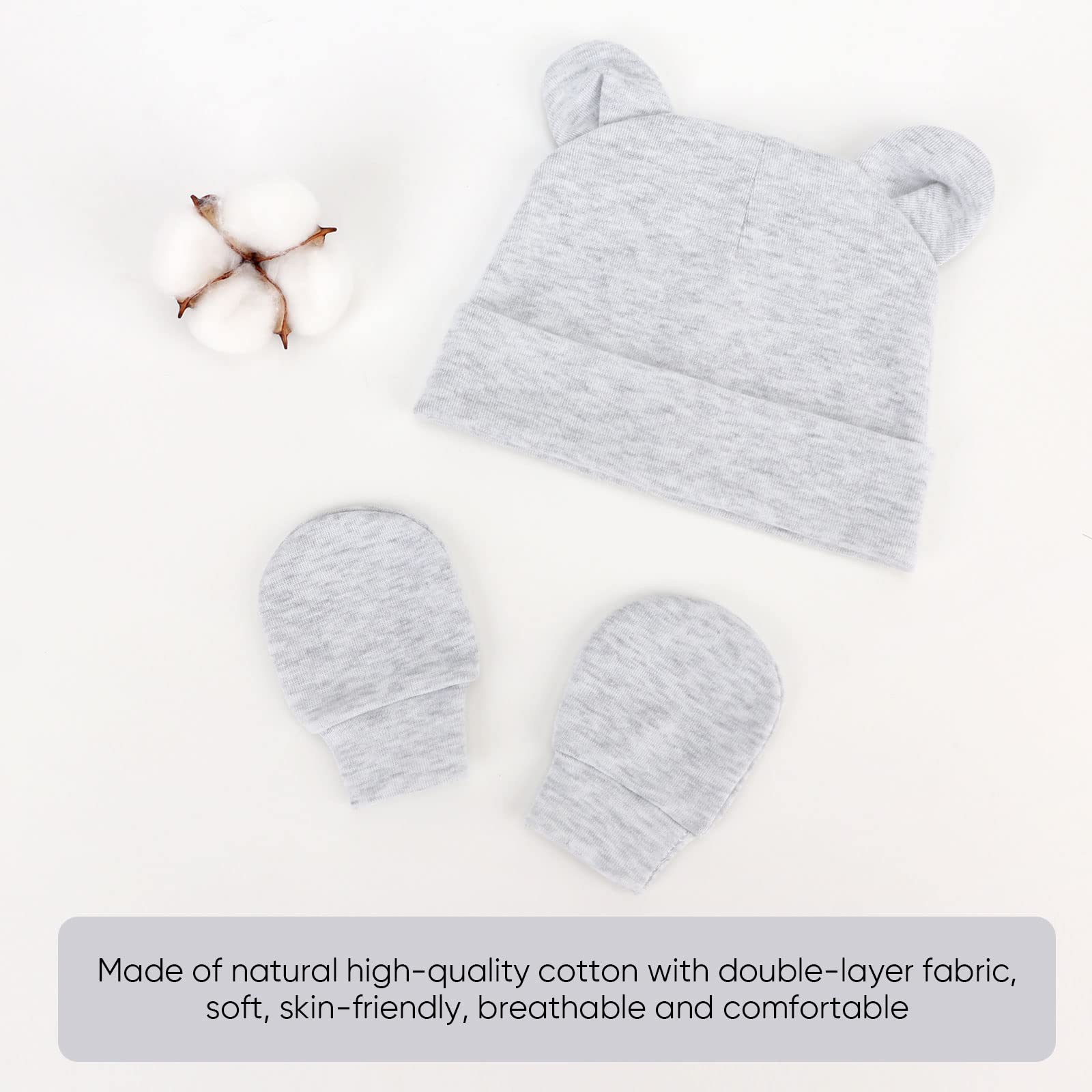 Newborn Baby Hat and Mittens Set Bear Ears Toddler Infant Beanie Caps Newborn Hospital Hat for Baby Boy Girl 0-3 Months - Image 5