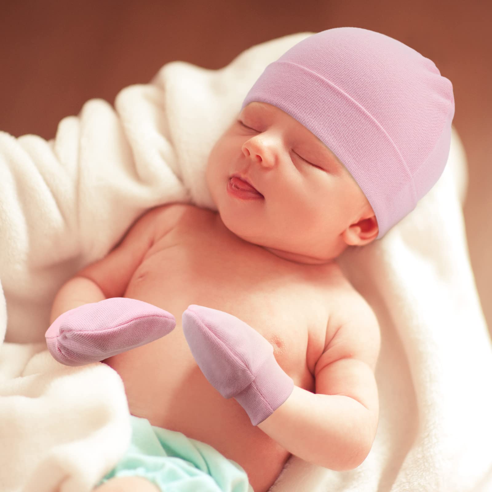 Newborn Baby Hats and Mittens Set Infant Beanie Cap Toddler Gloves Newborn Hospital Hats for Baby Boy Girl Kid 0-6 Months - Image 7