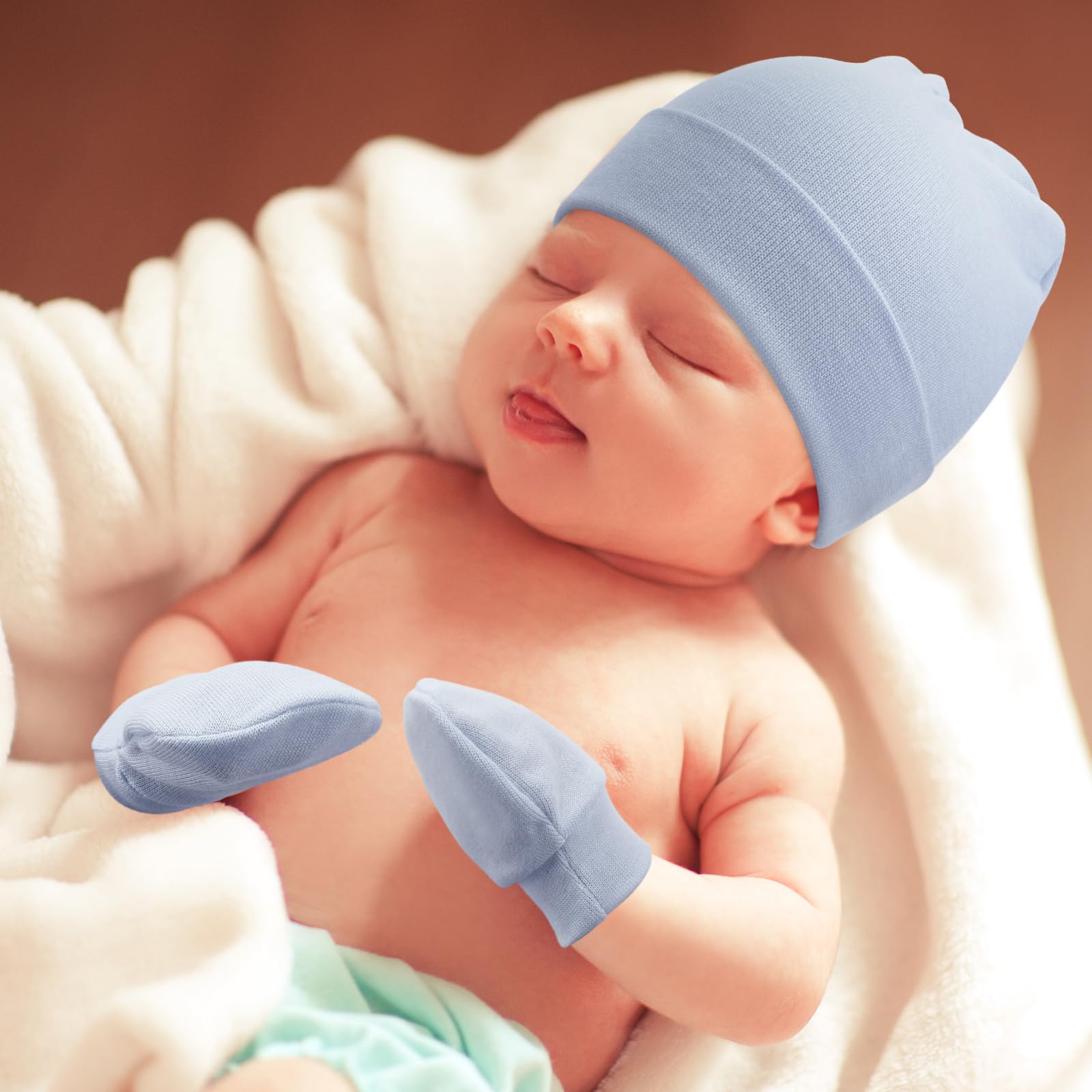 Newborn Baby Hats and Mittens Set Infant Beanie Cap Toddler Gloves Newborn Hospital Hats for Baby Boys Girls Kid 0-6 Months - Image 4