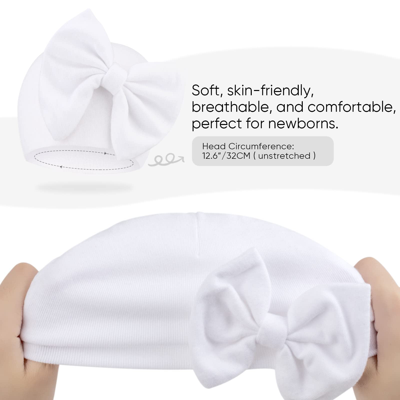 Newborn Baby Hats and Mittens Set Infant Bow Beanie Cap Toddler Gloves Newborn Hospital Hats for Baby Boy Girl 0-12 Months - Image 3