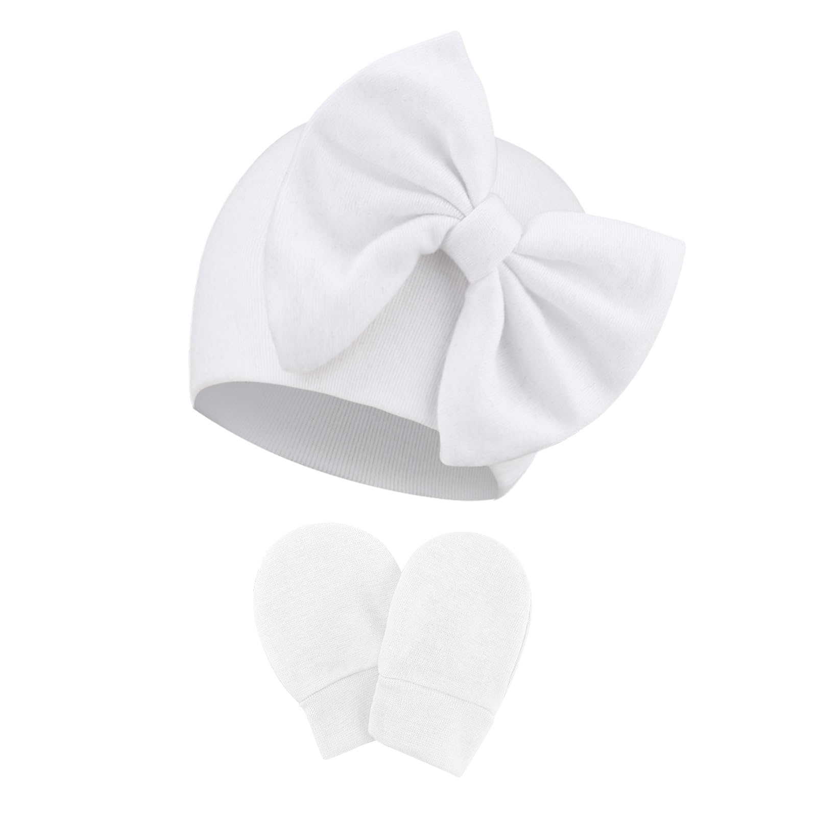 Newborn Baby Hats and Mittens Set Infant Bow Beanie Cap Toddler Gloves Newborn Hospital Hats for Baby Boy Girl 0-12 Months - Image 5