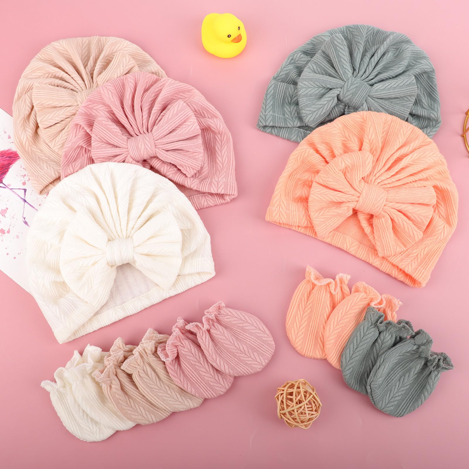 Newborn Baby Hats and Mittens Set Infant Bow Beanie Cap Toddler Gloves Newborn Hospital Hats for Baby Boy Girl 0-6 Months - Image 7