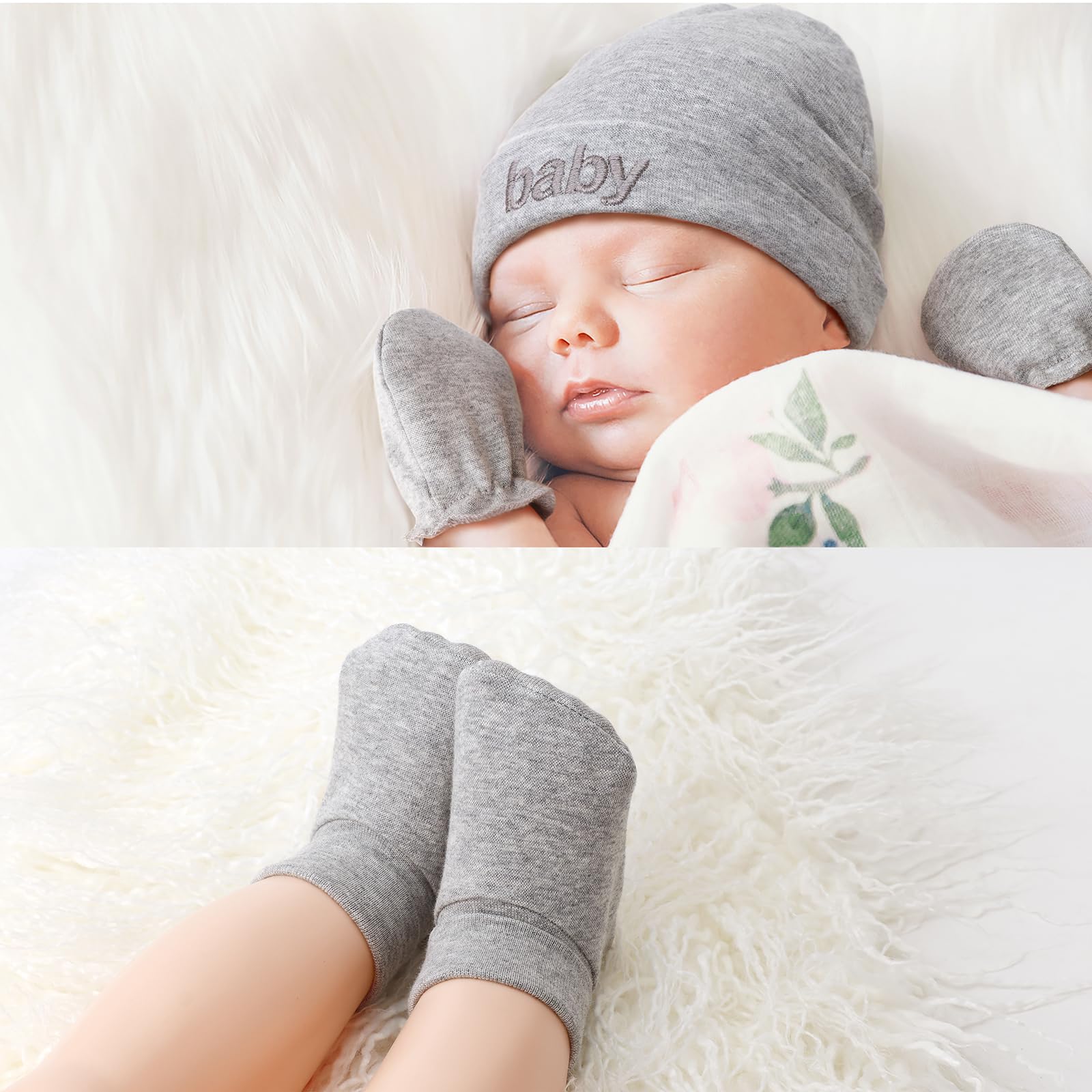 Newborn Baby Hats Mittens and Socks Set Cotton Infant Beanie Cap Socks Mittens for Newborn Baby Boy Girl 0-6 Month - Image 6