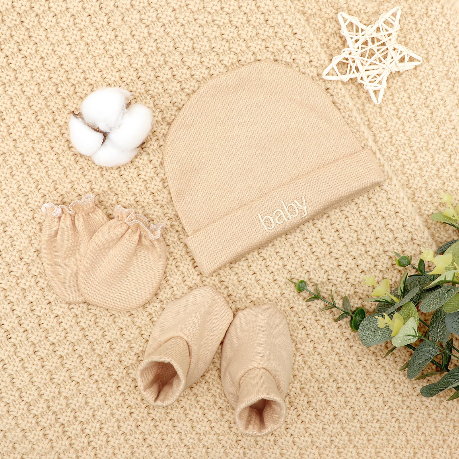 Newborn Baby Hats Mittens and Socks Set Cotton Infant Beanie Cap Socks Mittens for Newborn Baby Boy Girl 0-6 Month - Image 7