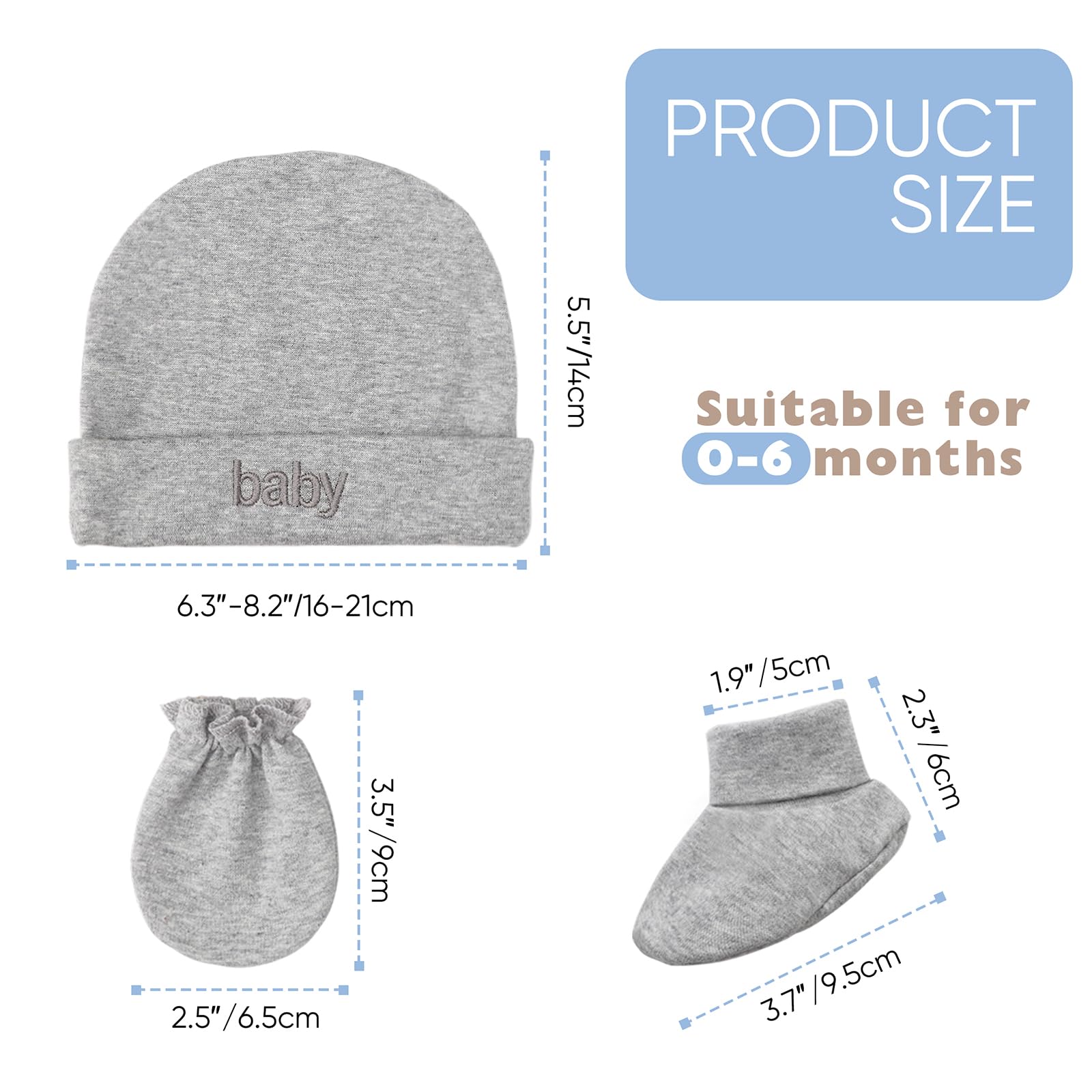 Newborn Baby Hats Mittens and Socks Set Cotton Infant Beanie Cap Socks Mittens for Newborn Baby Boy Girl 0-6 Month - Image 5