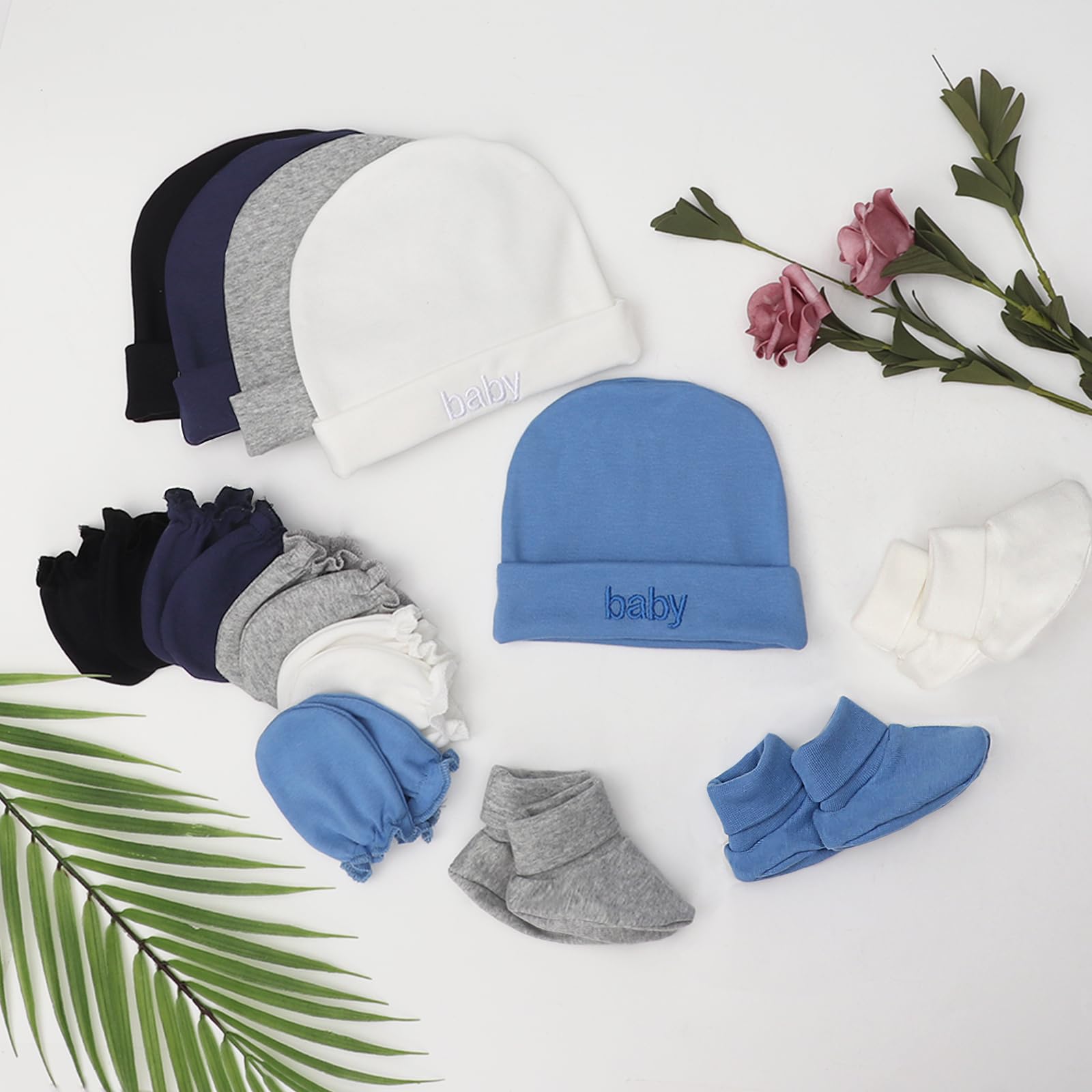 Newborn Baby Hats Mittens and Socks Set Cotton Infant Beanie Cap Socks Mittens for Newborn Baby Boy Girl 0-6 Month - Image 7