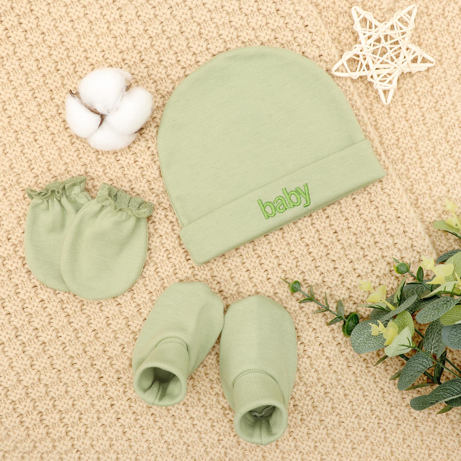 Newborn Baby Hats Mittens and Socks Set Cotton Infant Beanie Cap Socks Mittens for Newborn Baby Boy Girl 0-6 Month - Image 4