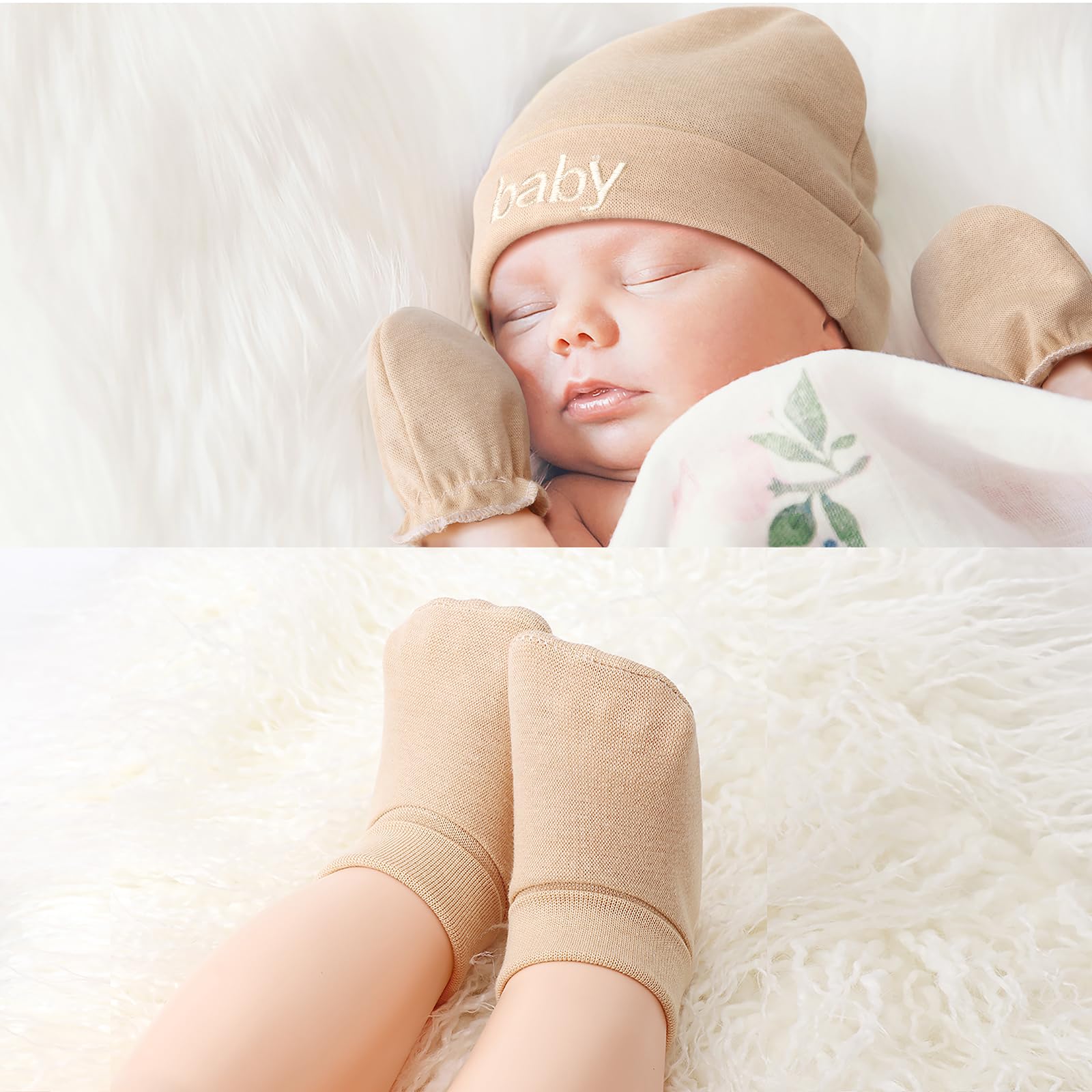 Newborn Baby Hats Mittens and Socks Set Cotton Infant Beanie Cap Socks Mittens for Newborn Baby Boy Girl 0-6 Month - Image 7