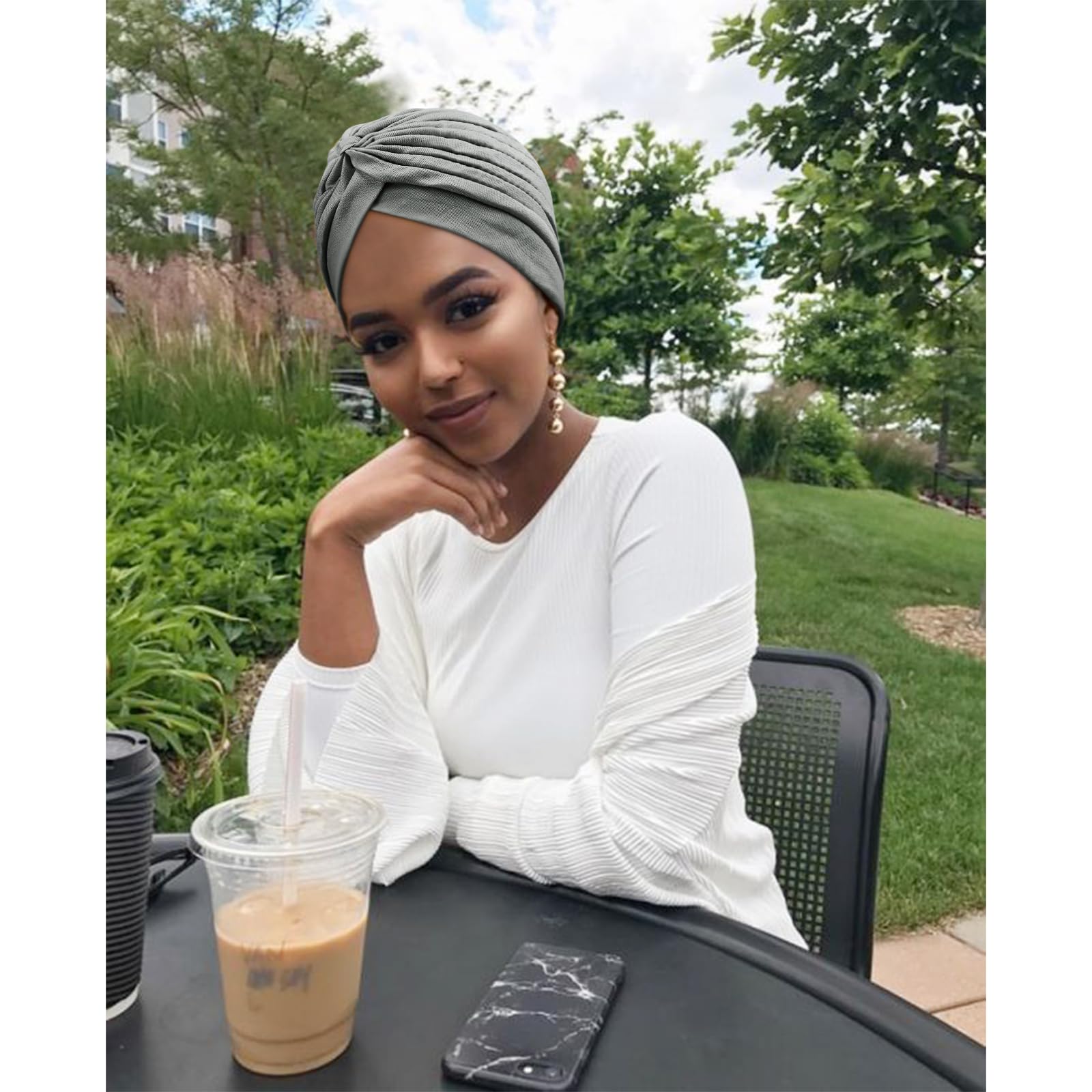 Stretchy Polyester Turbans for Women Knot Chemo Cap for Cancer Pleated Headwear Beanie Twisted Head Wrap Hair Loss Hat - Image 5